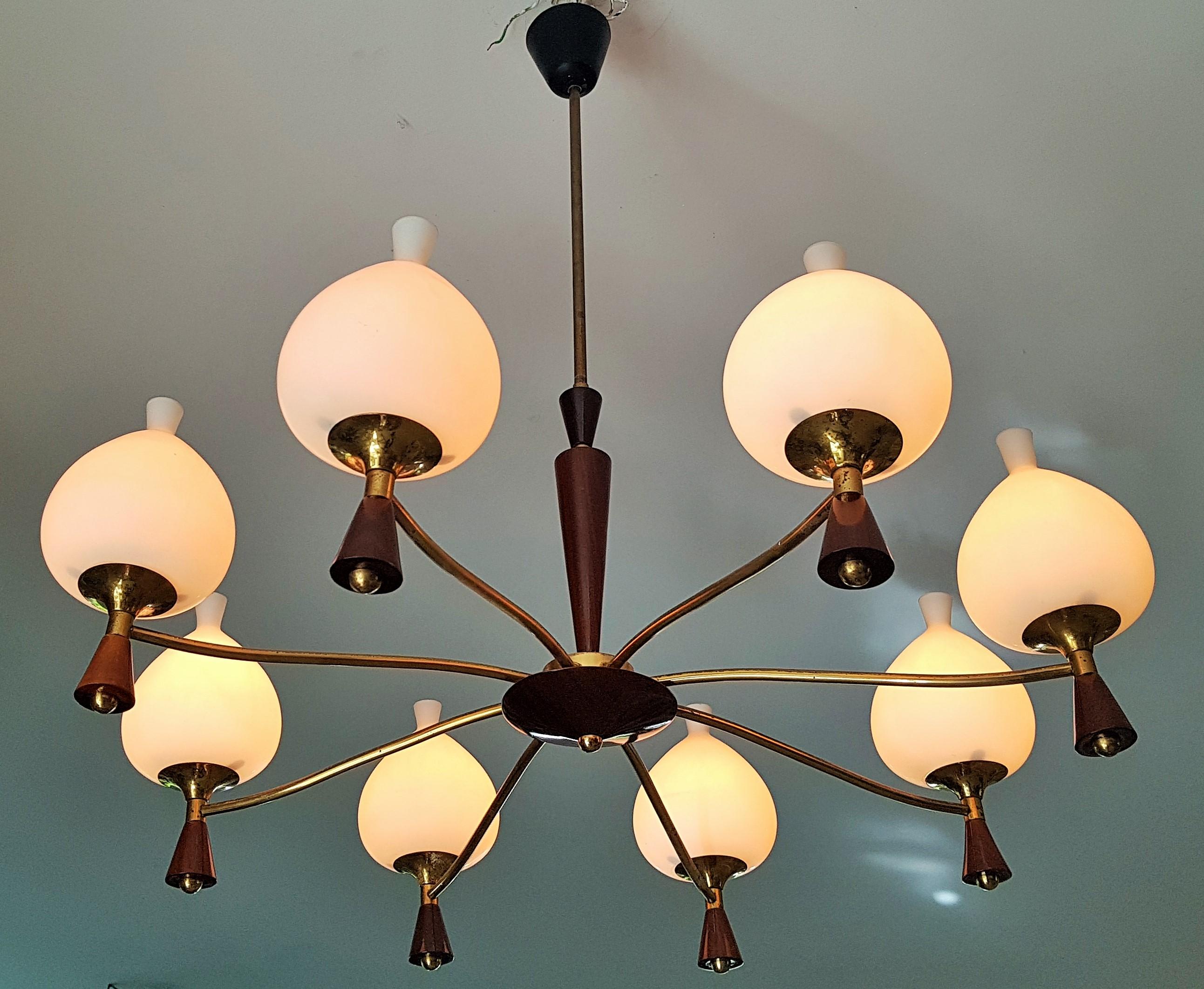 Midcentury Chandelier Style Sciolari, Brass and Wood, Italy, 1950s For Sale 3