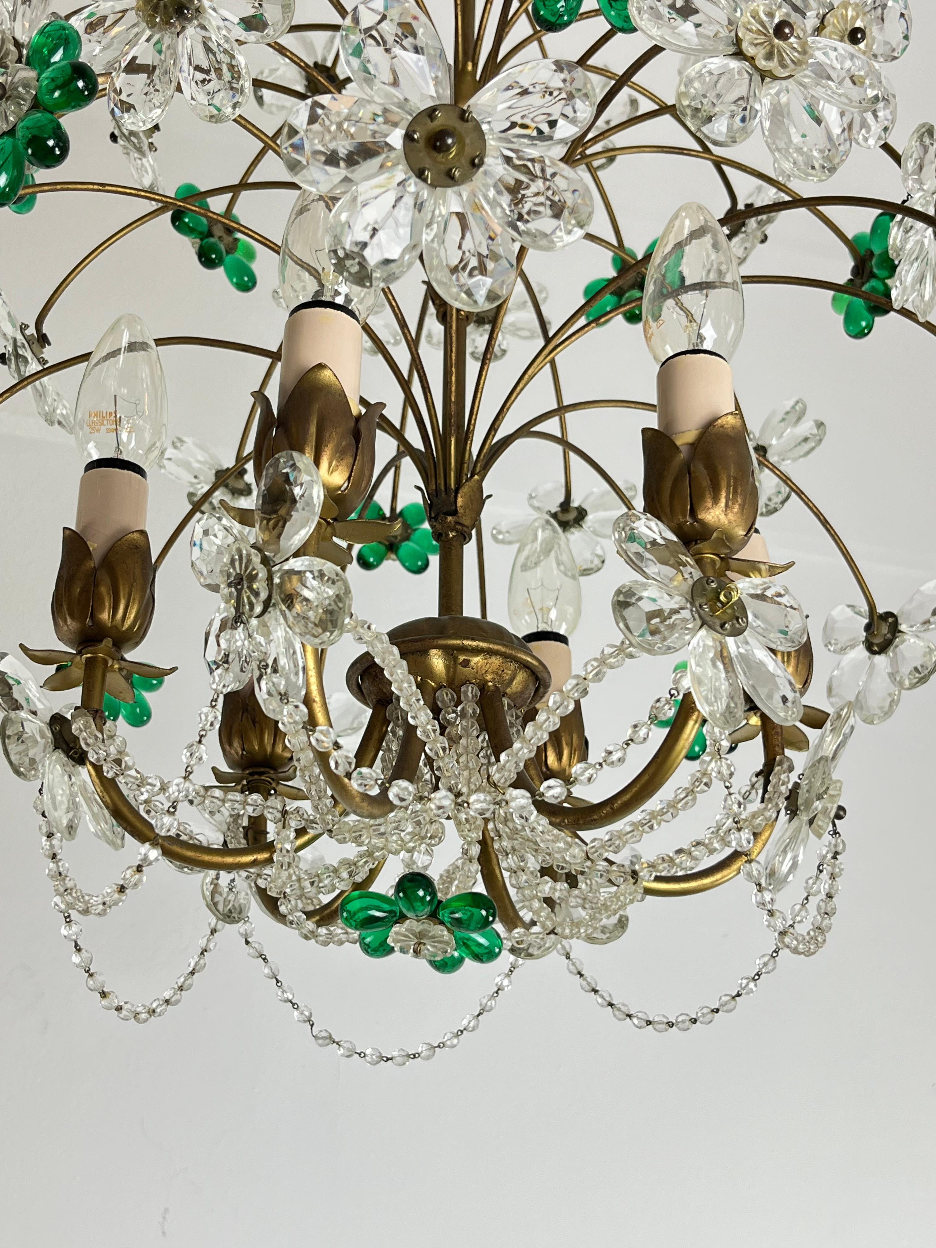 Italian Mid-Century Chandelier With Colored  Flowers In Murano Glass, 1960s For Sale