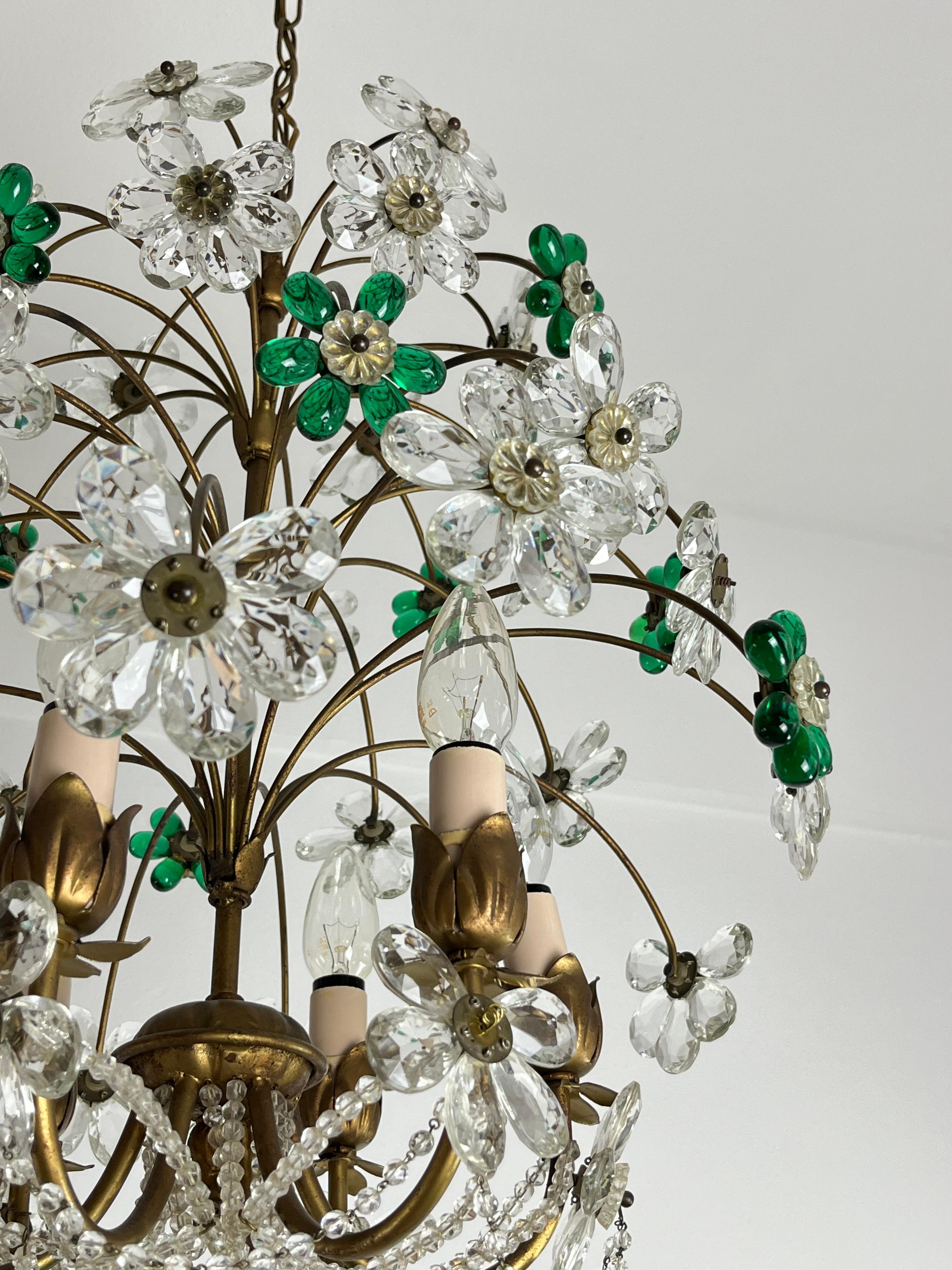 Mid-Century Chandelier With Colored  Flowers In Murano Glass, 1960s In Good Condition For Sale In Palermo, IT