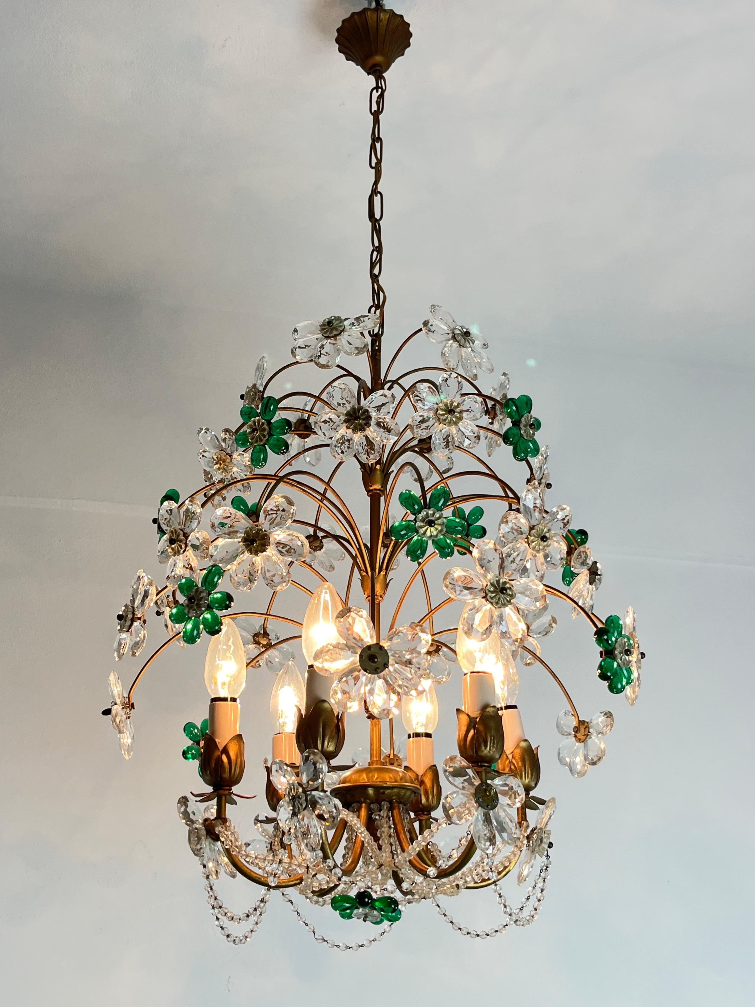 Mid-20th Century Mid-Century Chandelier With Colored  Flowers In Murano Glass, 1960s For Sale