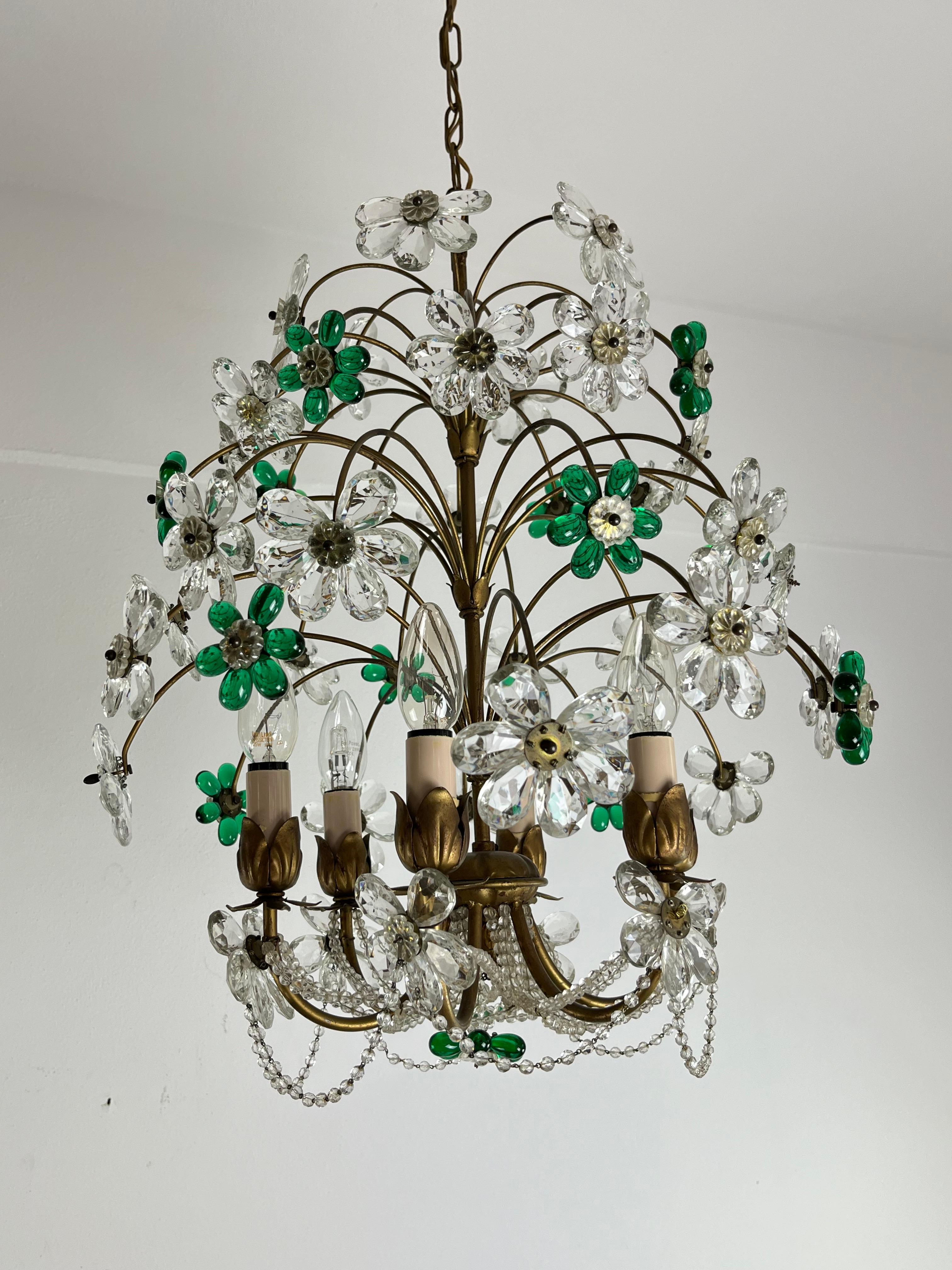 Mid-Century Chandelier With Colored  Flowers In Murano Glass, 1960s For Sale 1