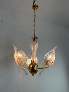 Mid-Century Chandelier With Murano Glass Leaves, 1960s