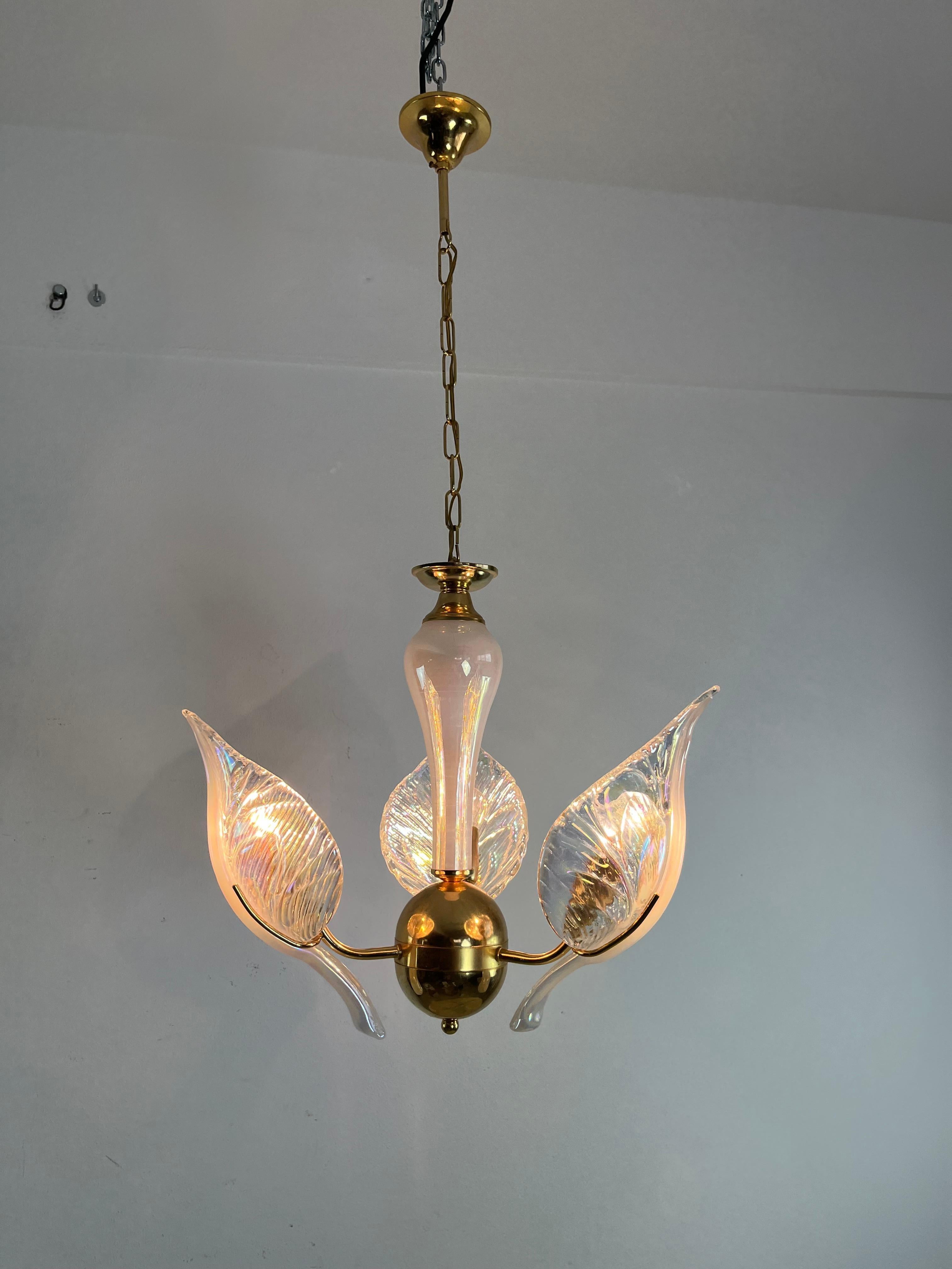 Mid-Century Chandelier With Murano Glass Leaves, 1960s In Good Condition For Sale In Palermo, IT