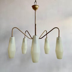 Mid-Century Chandelier with Striped Conical Glass Shades