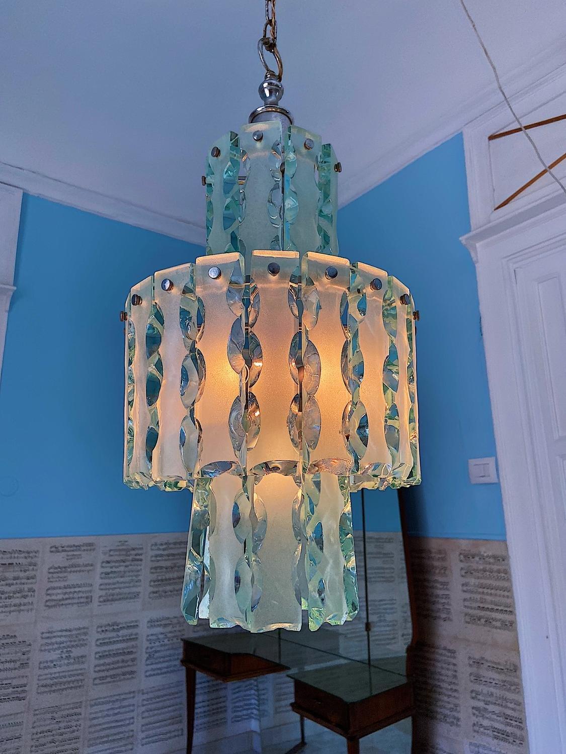 Hand-Crafted Mid-Century Chandelier Zero Quattro for Fontana Arte 1970s For Sale