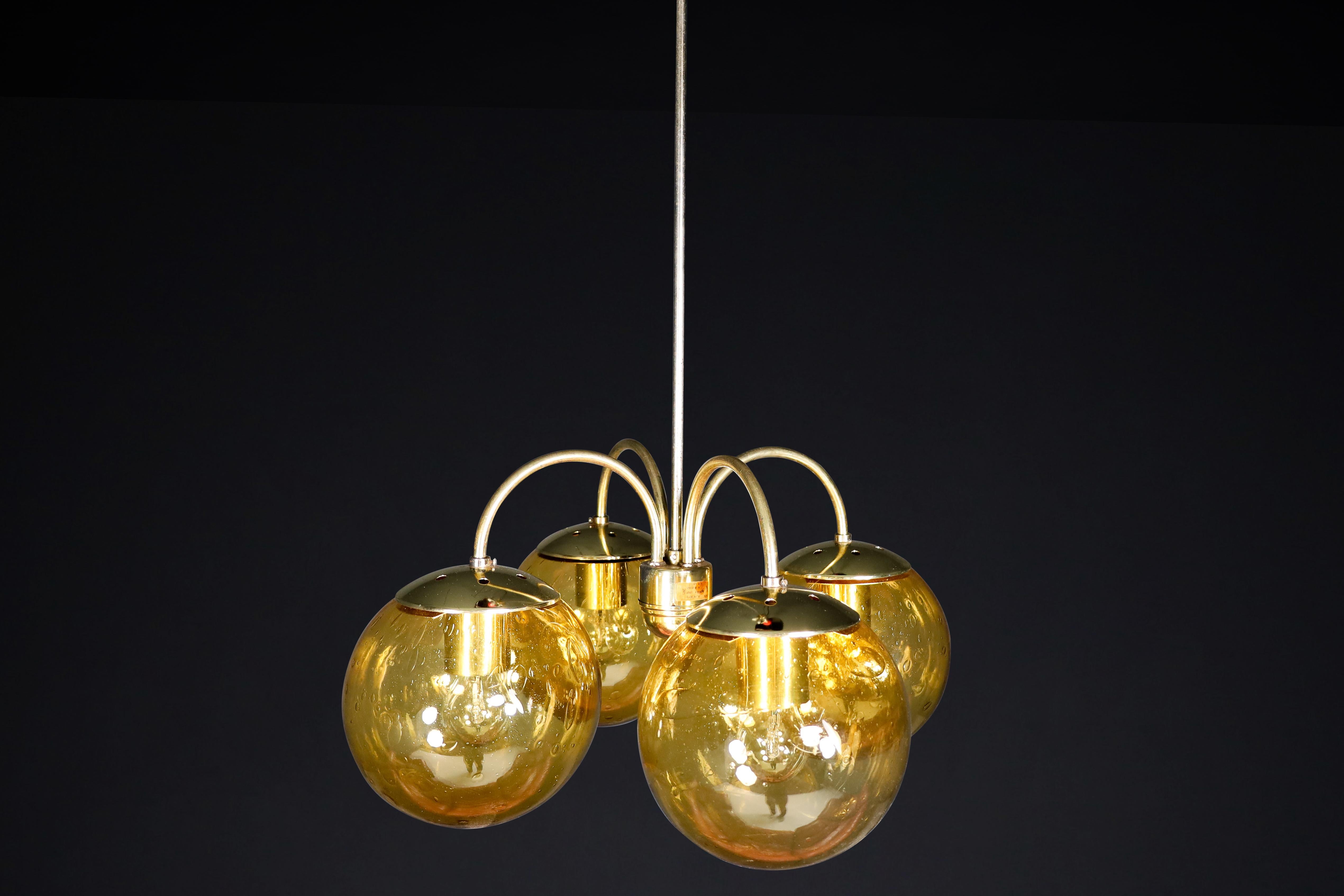 Midcentury Chandeliers in Brass and Amber-Colored Glass Czech Republic, 1960s For Sale 6