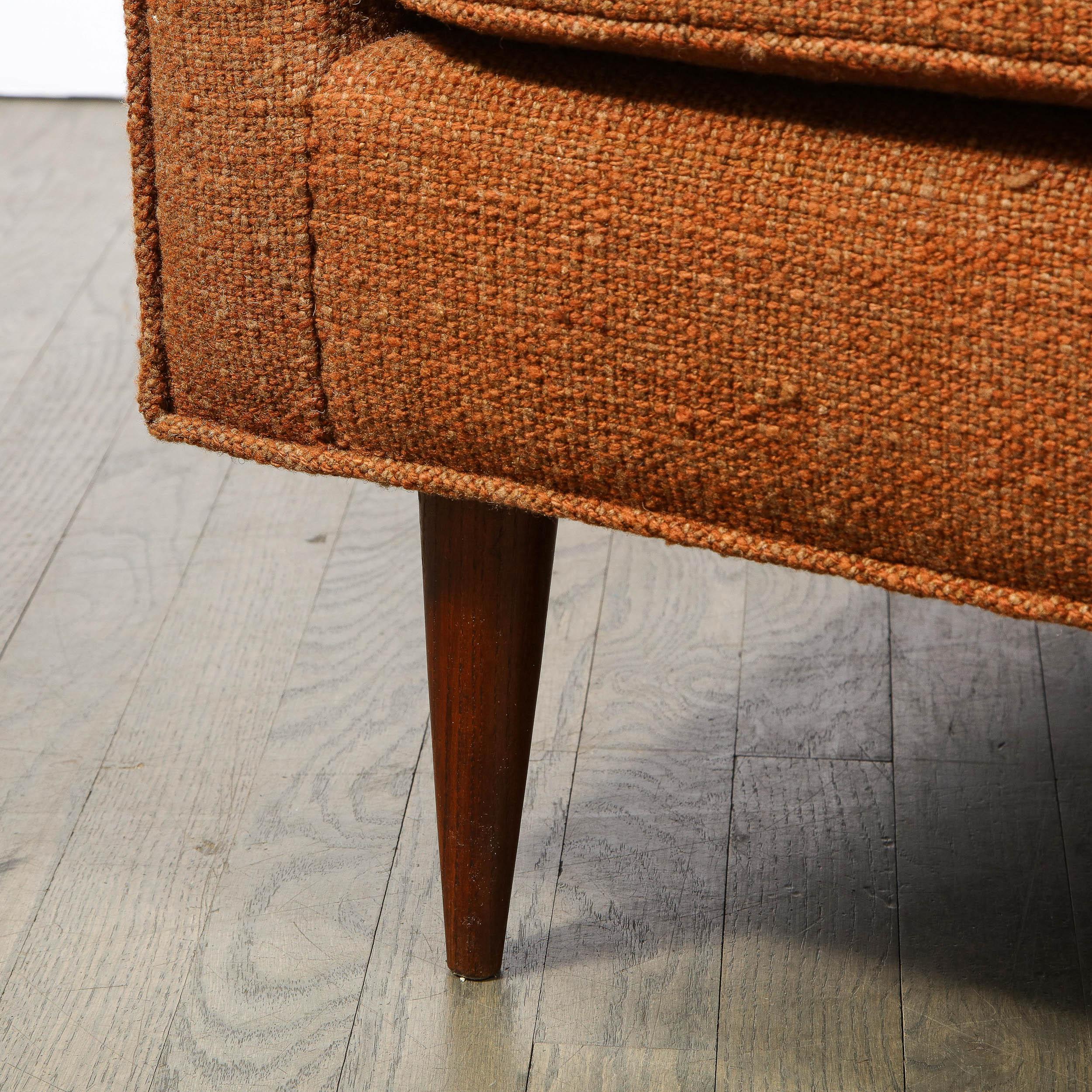 Fabric Mid-Century Channel Back Armchair W/ Ebonized Walnut Legs & Marmalade Upholstery For Sale