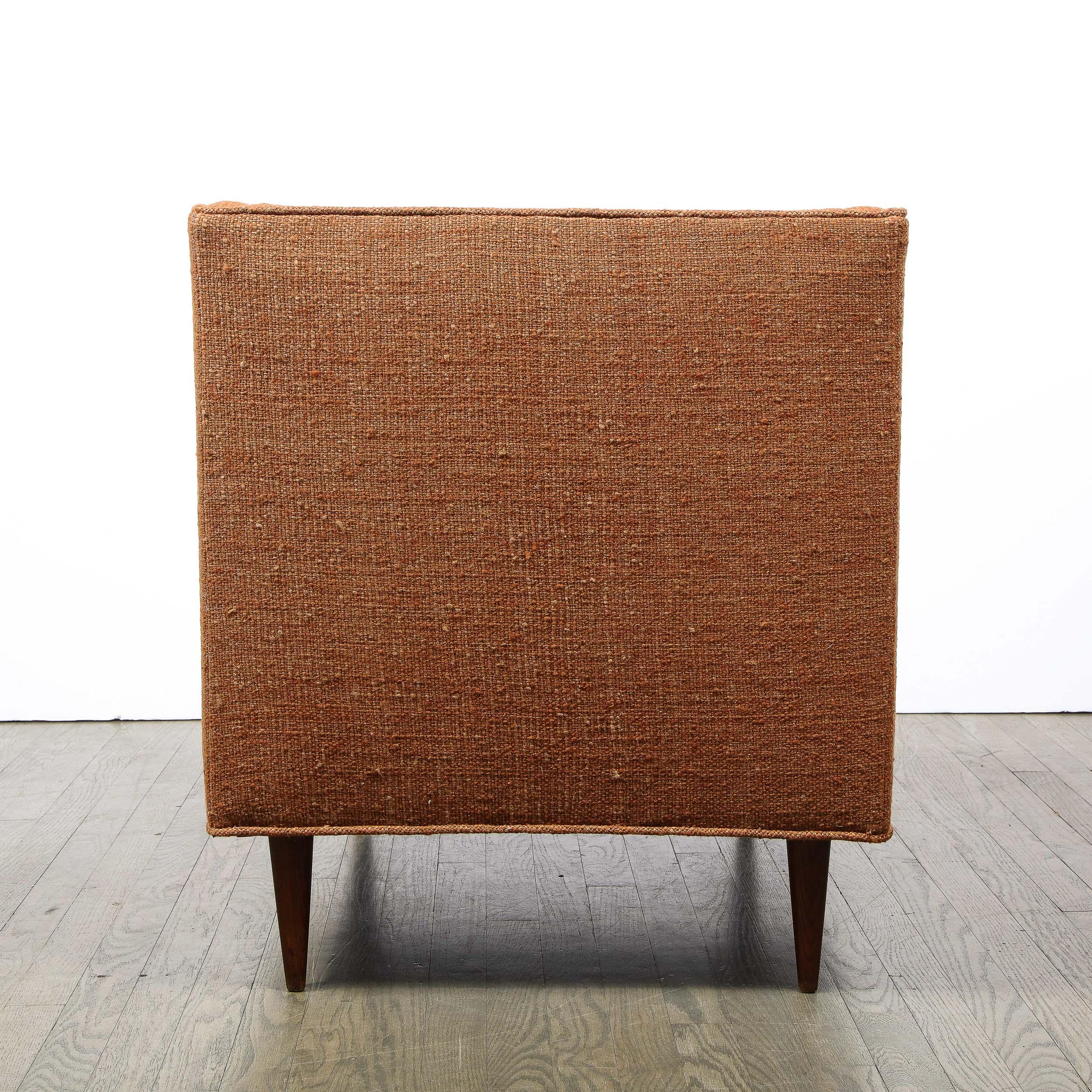 Mid-Century Modern Mid-Century Channel Back Armchair W/ Ebonized Walnut Legs & Marmalade Upholstery For Sale