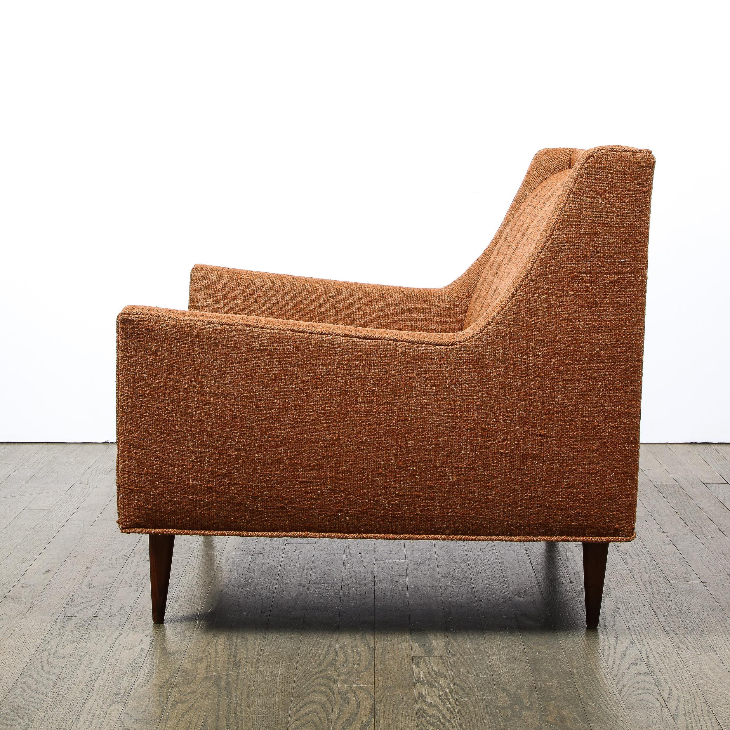 American Mid-Century Channel Back Armchair W/ Ebonized Walnut Legs & Marmalade Upholstery For Sale