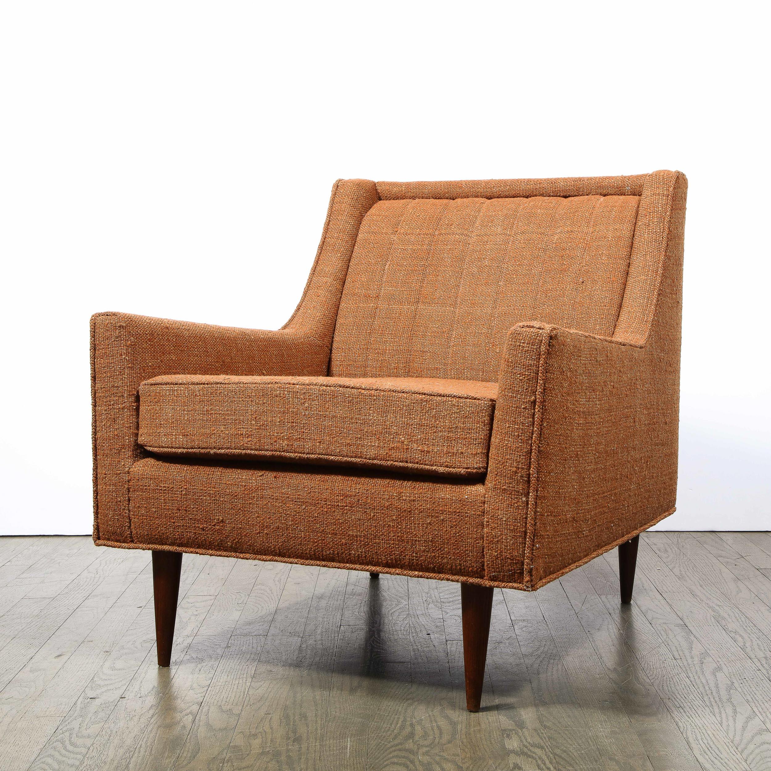 Mid-20th Century Mid-Century Channel Back Armchair W/ Ebonized Walnut Legs & Marmalade Upholstery For Sale