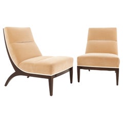 Mid Century Channeled Art Deco Slipper Lounge Chairs, A Pair