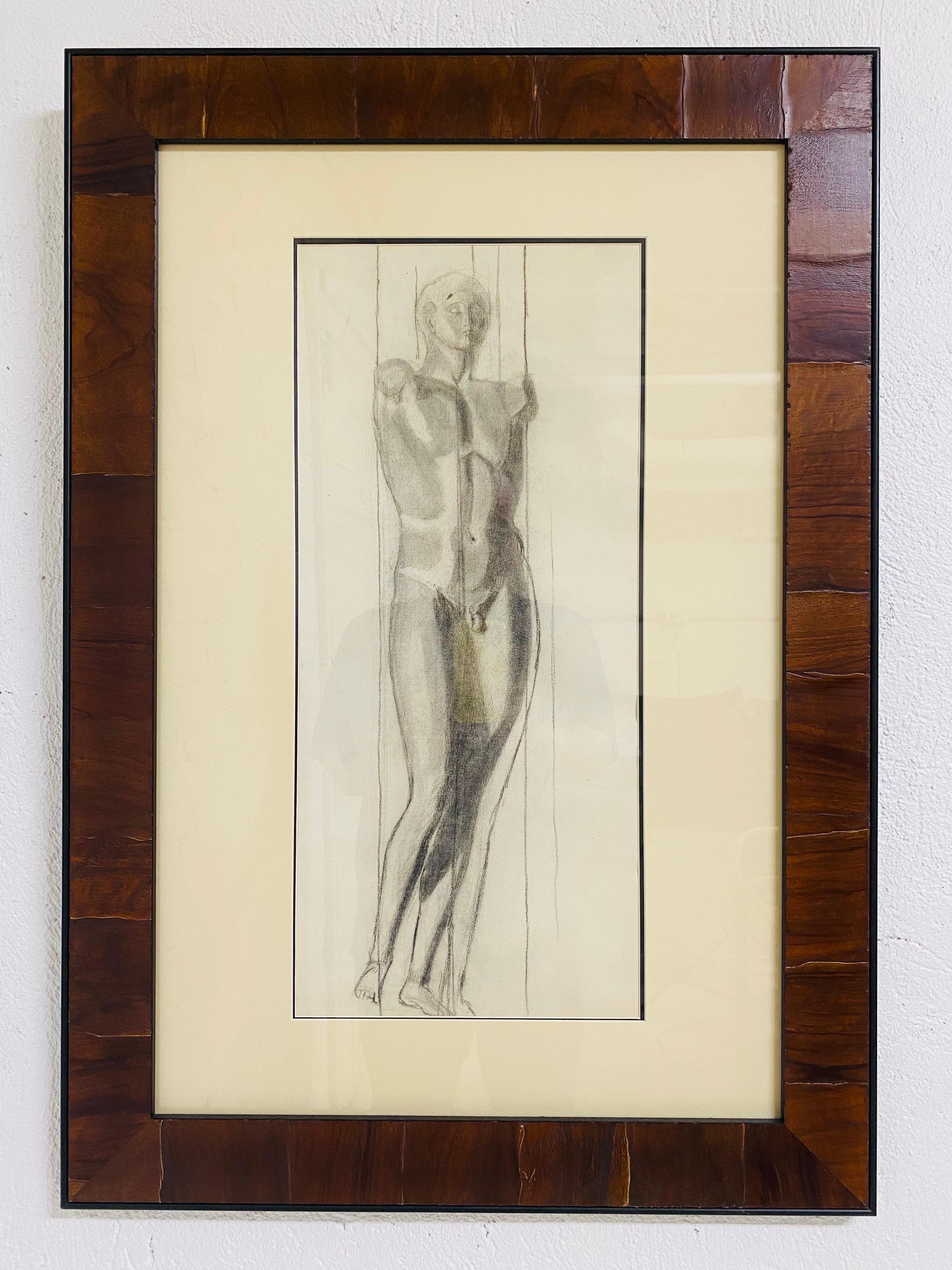Mid-century charcoal on paper framed male nude study In Good Condition For Sale In Allentown, PA