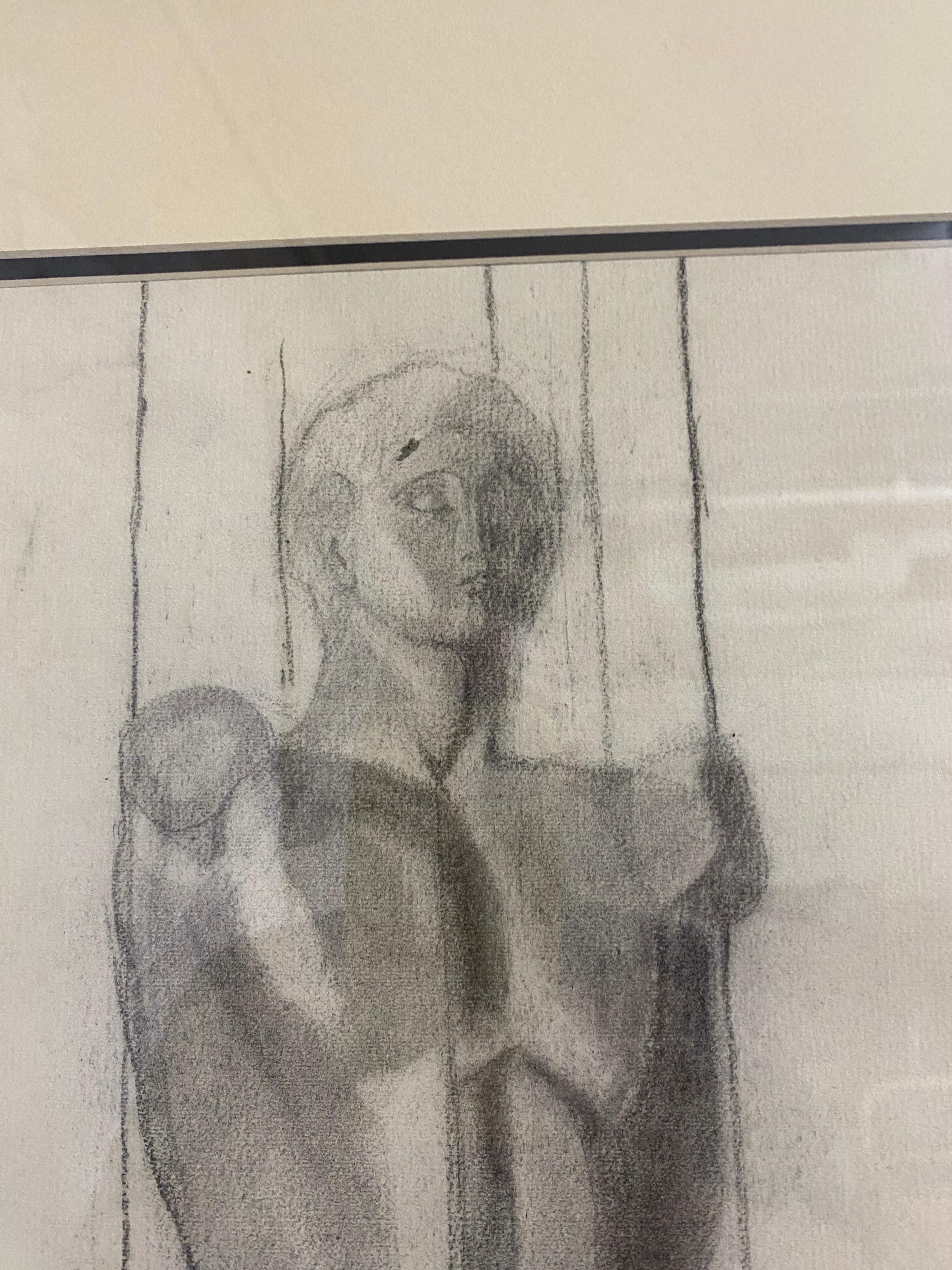 Paper Mid-century charcoal on paper framed male nude study For Sale