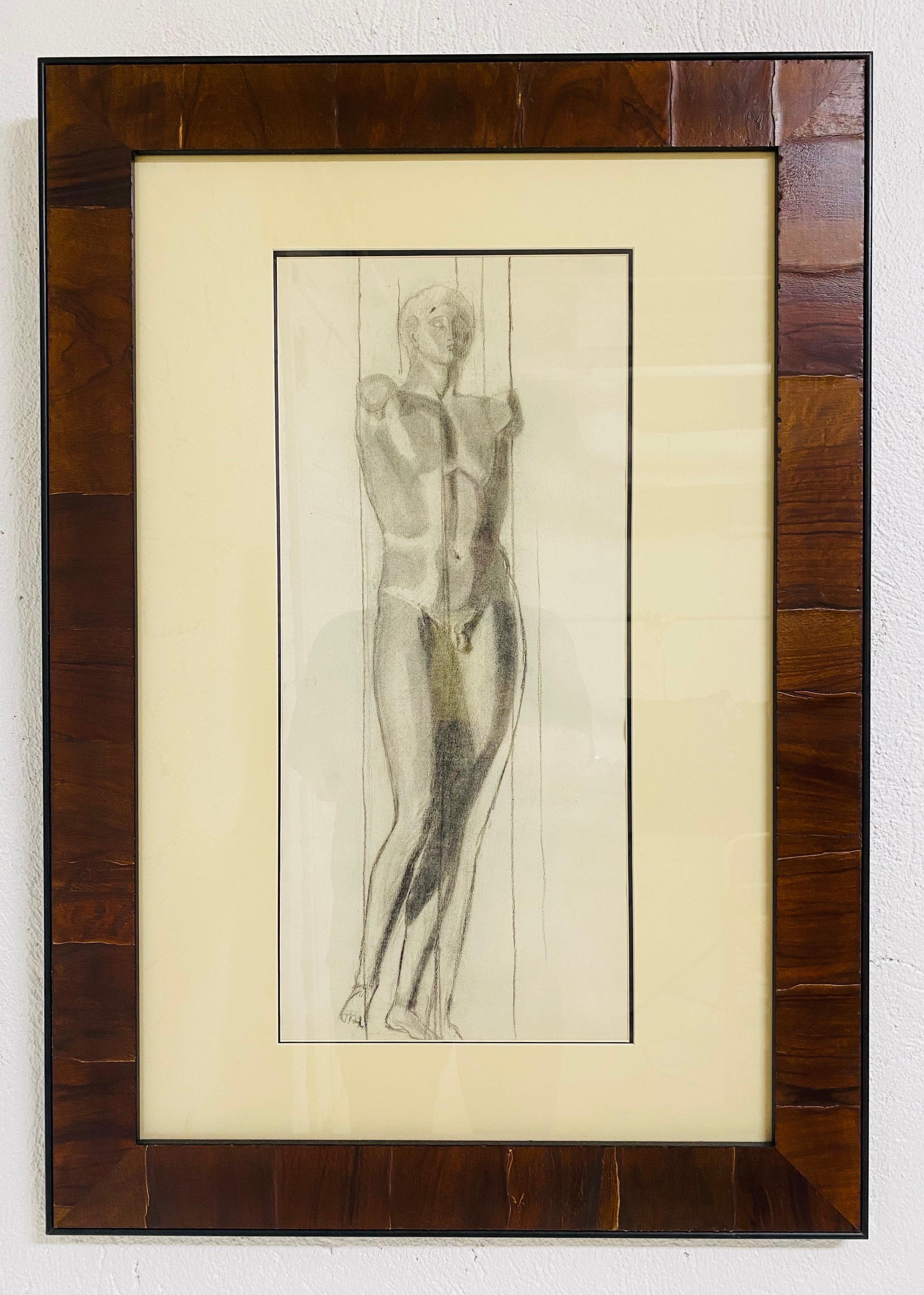 Mid-century charcoal on paper framed male nude study For Sale 1