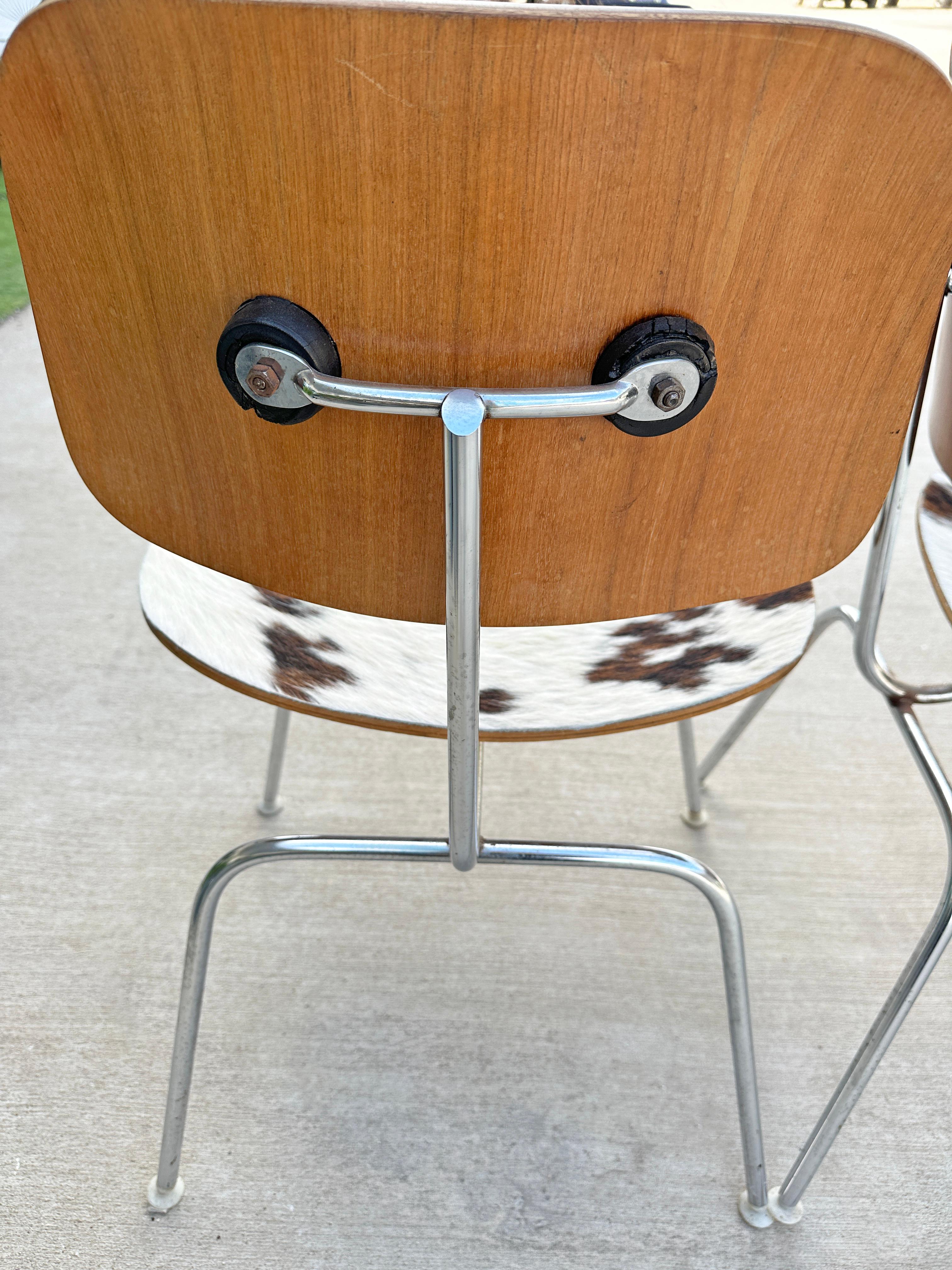 Mid- Century Charles and Ray Eames DCM Chairs in Original Cowhide, Set of Four 6