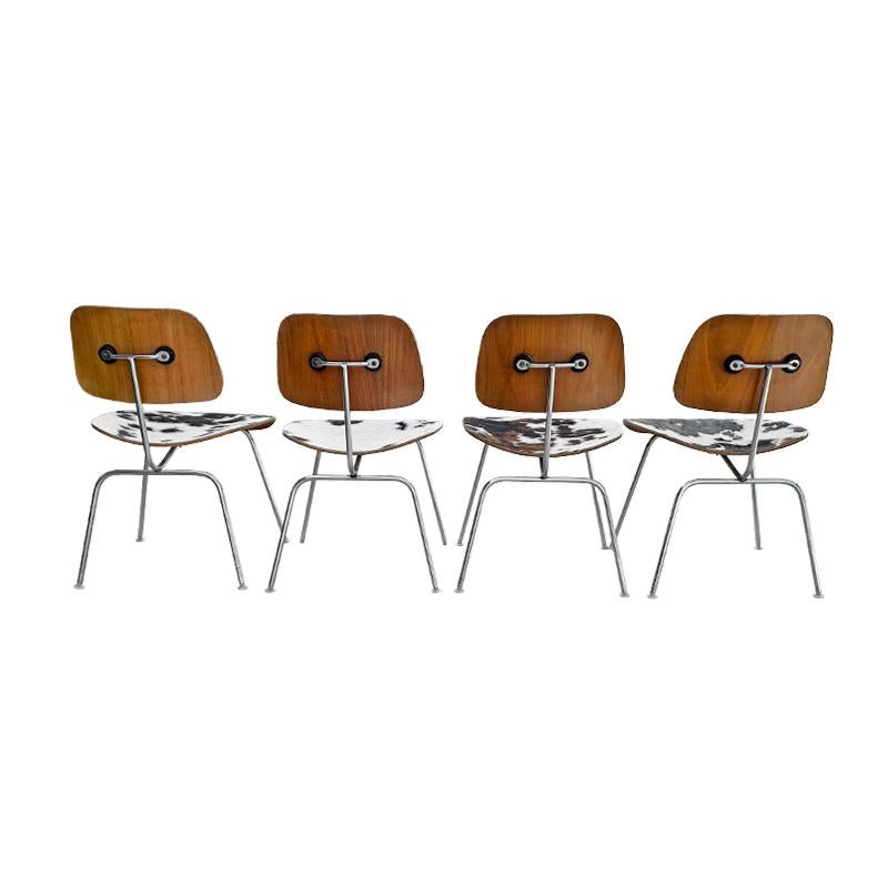 Mid-Century Modern Mid- Century Charles and Ray Eames DCM Chairs in Original Cowhide, Set of Four