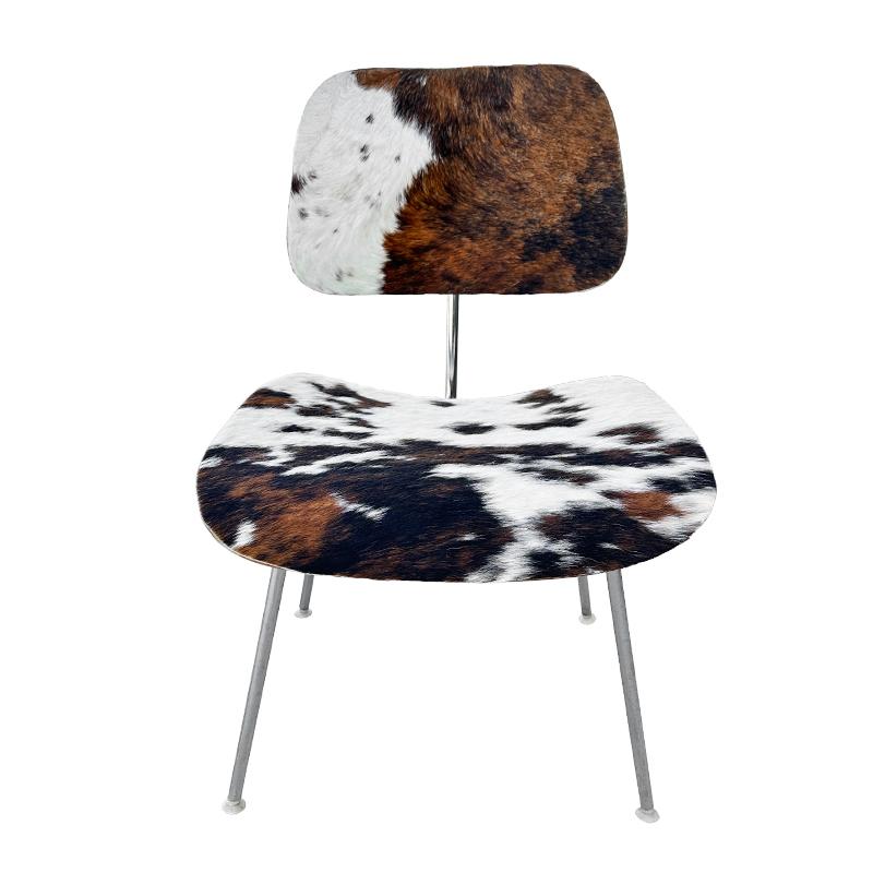 Metal Mid- Century Charles and Ray Eames DCM Chairs in Original Cowhide, Set of Four