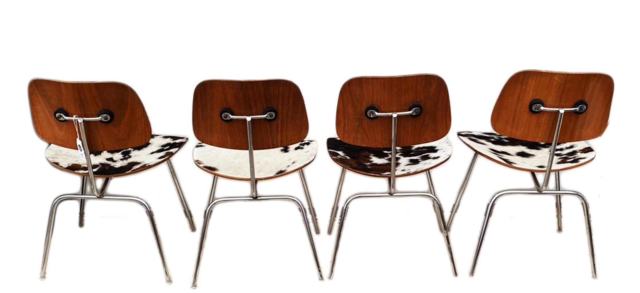 Mid-Century Modern Mid- Century Charles and Ray Eames DCM Chairs in Original Cowhide, Set of Four