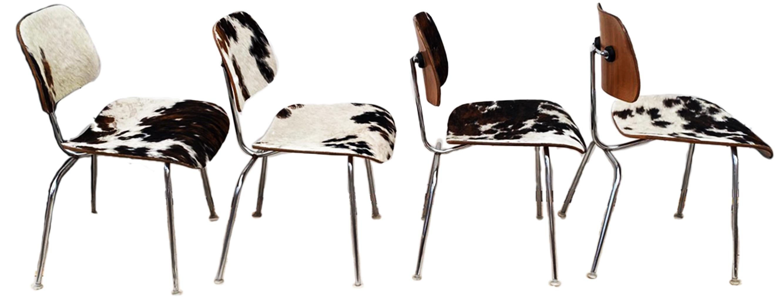North American Mid- Century Charles and Ray Eames DCM Chairs in Original Cowhide, Set of Four