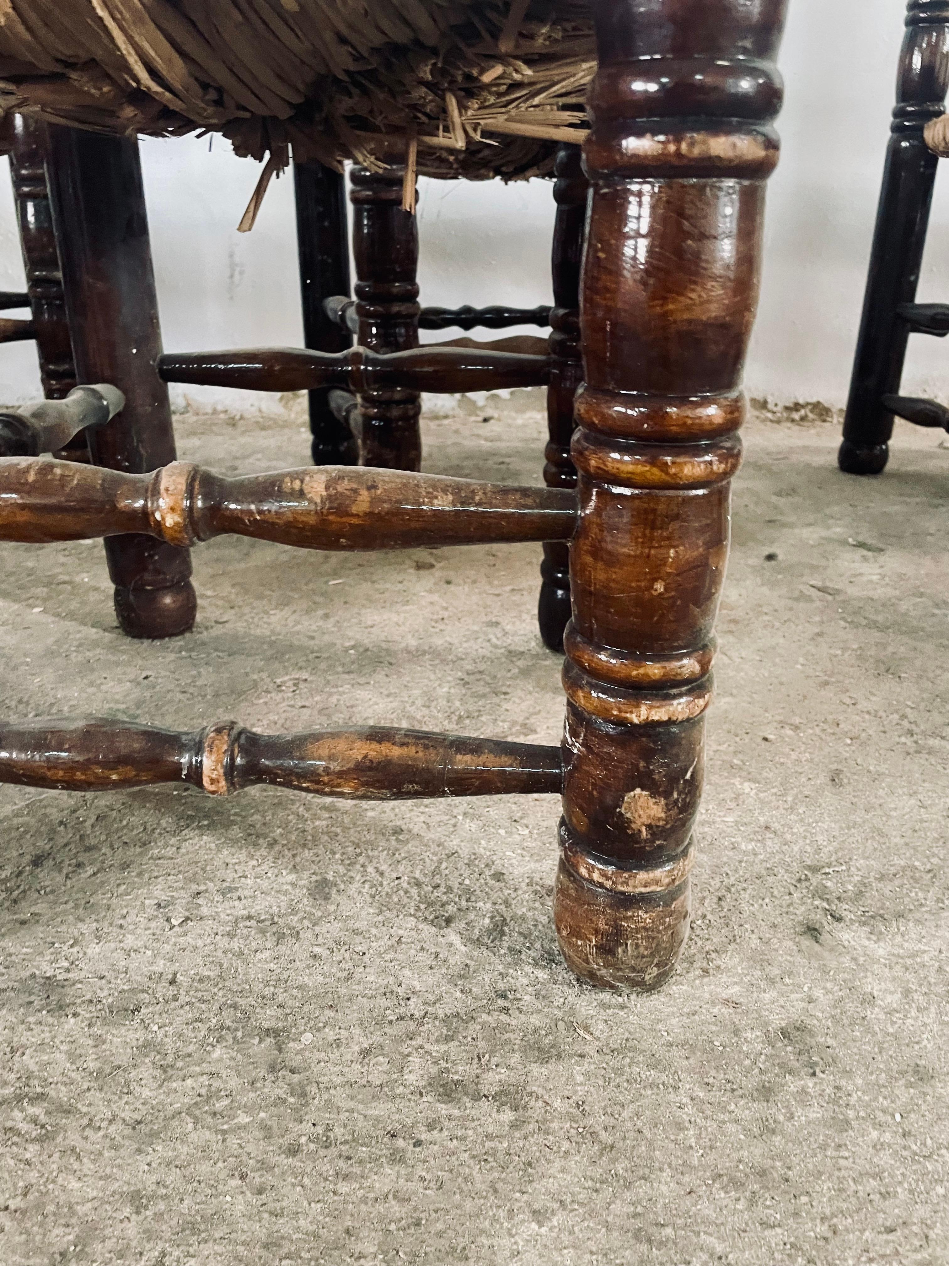Mid Century Charles Dudouyt Oak & Rush Seat Ladder-Back Chairs, France 1940s For Sale 6
