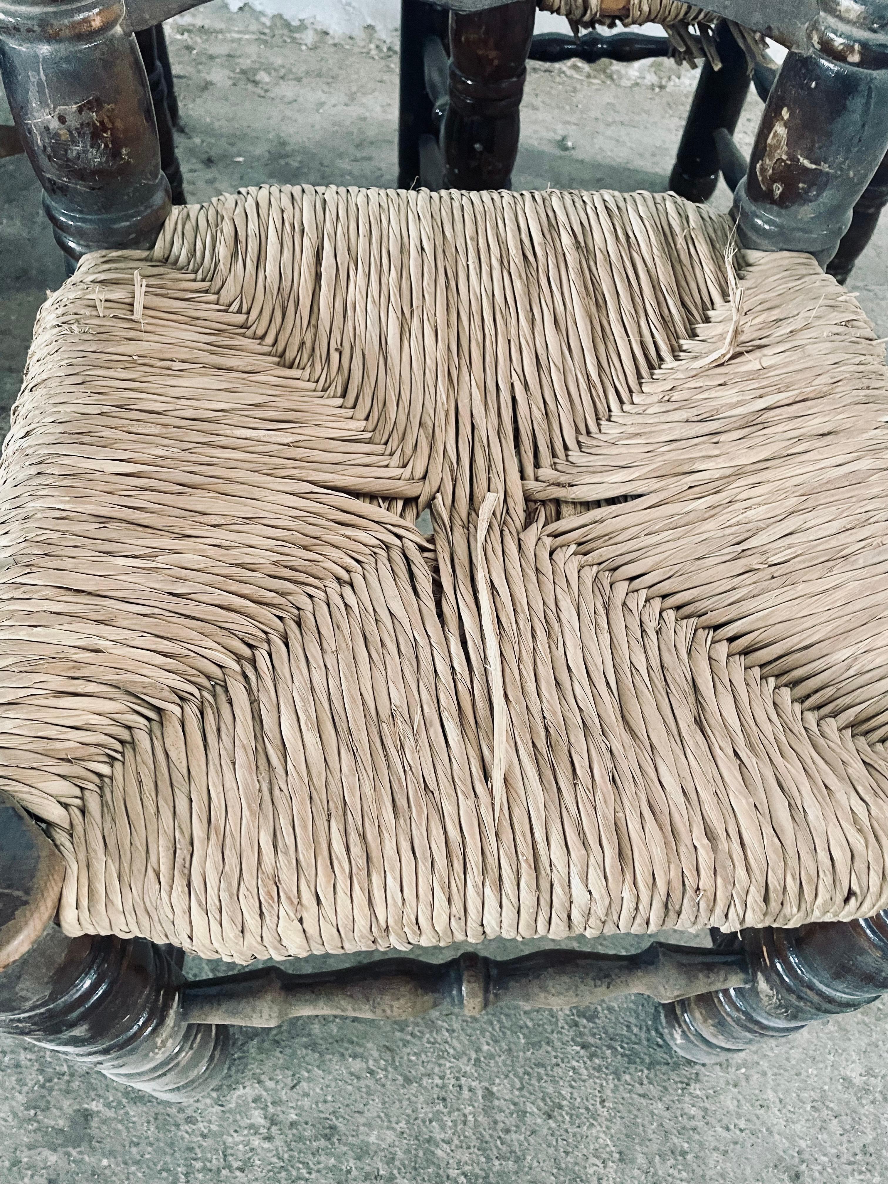 Mid Century Charles Dudouyt Oak & Rush Seat Ladder-Back Chairs, France 1940s For Sale 2