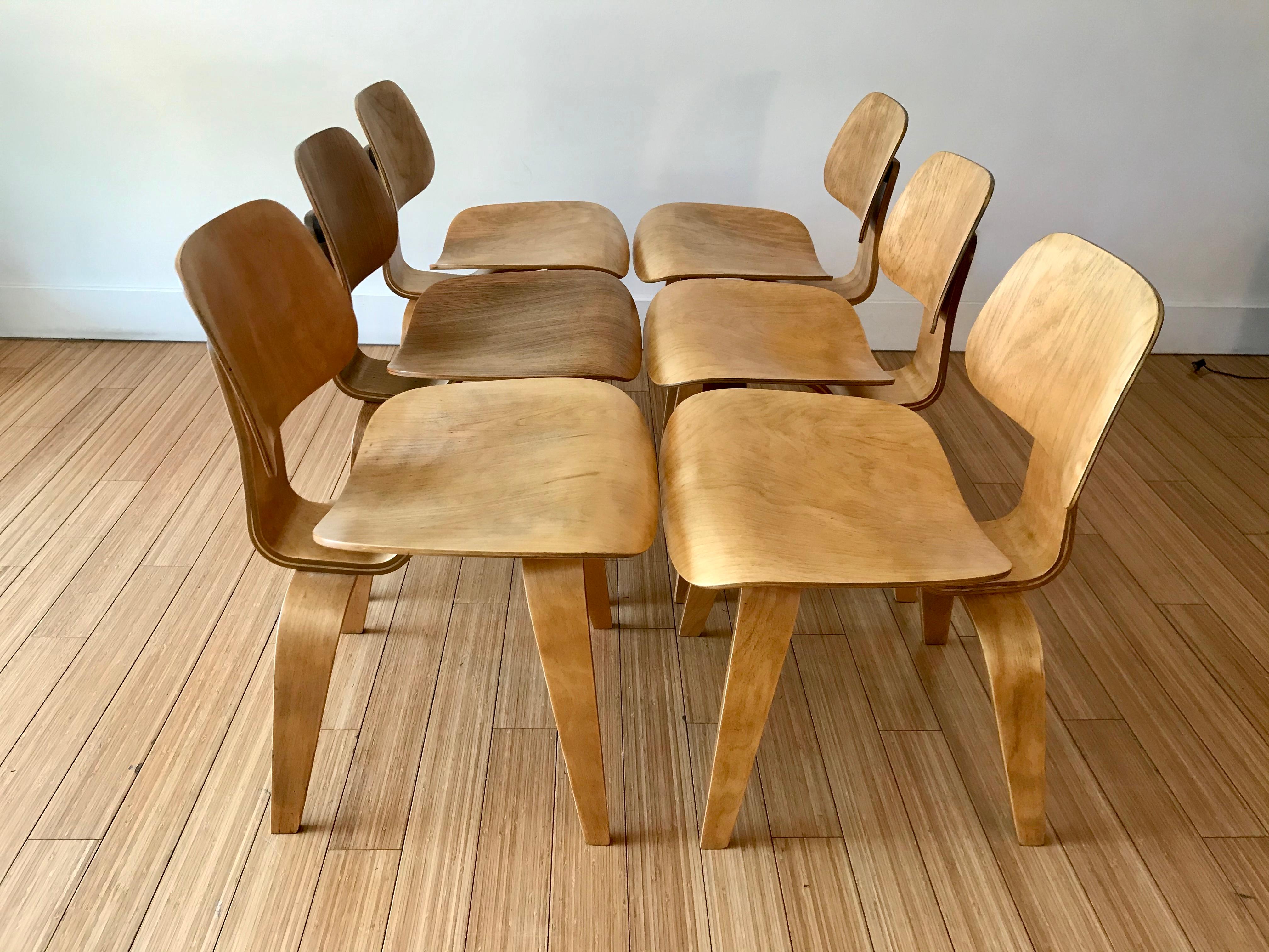 Esszimmerstühle aus Sperrholz Charles + Ray Eames (19. Jahrhundert) im Angebot