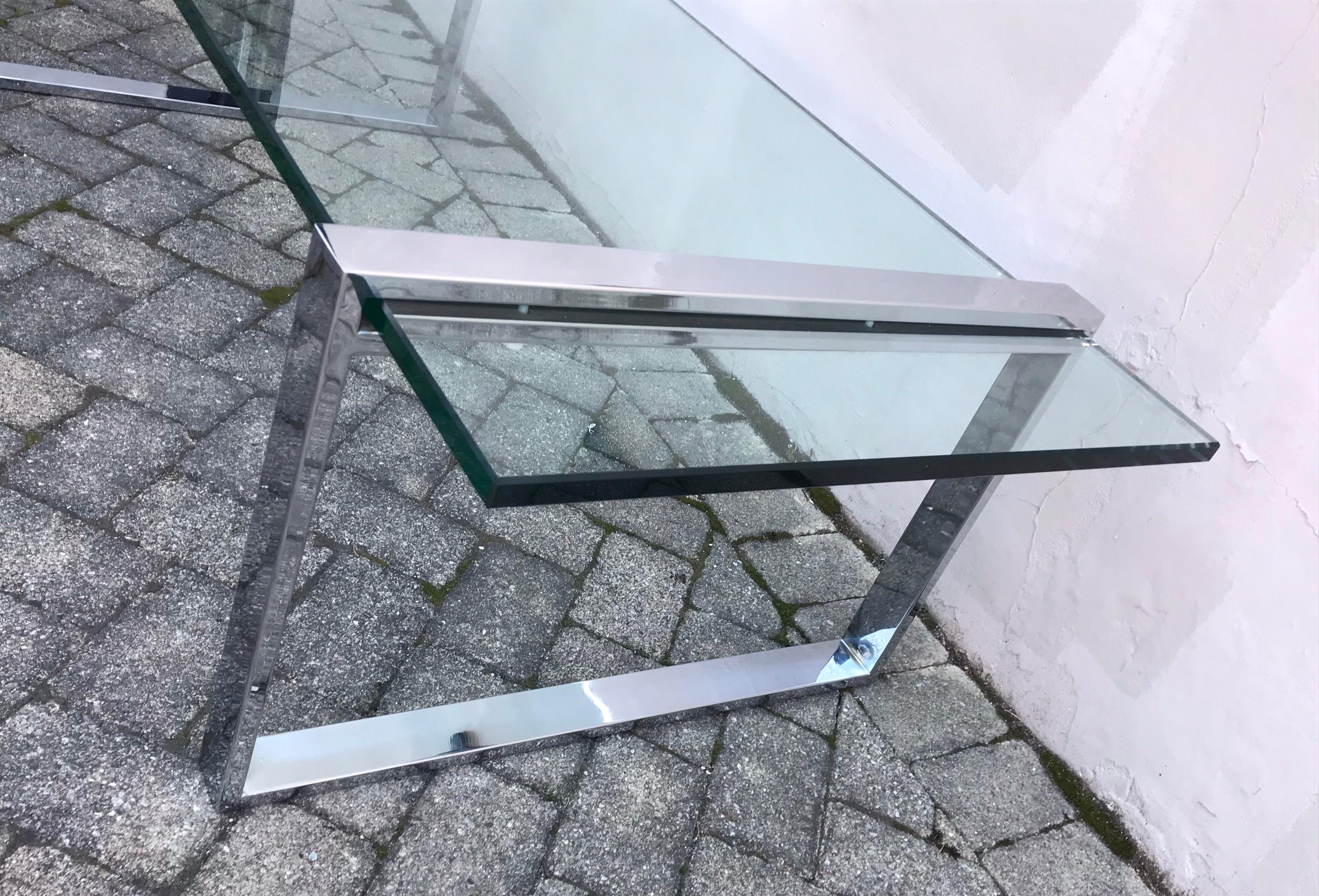 Mid Century Charles Hollis Jones Style “ Box Line” Coffee Table Chrome and Glass In Good Condition For Sale In Bedford Hills, NY