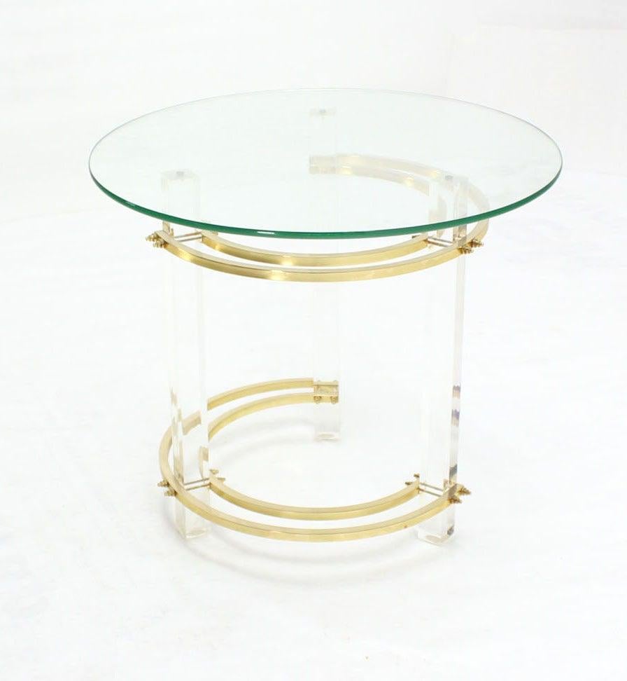 Mid Century Charles Hollis Jones Round Lucite Brass Side End Lamp Table Stand MINT!