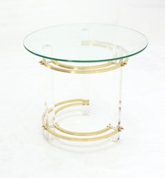Mid Century Charles Hollis Jones Round Lucite Brass Side End Lamp Table Stand