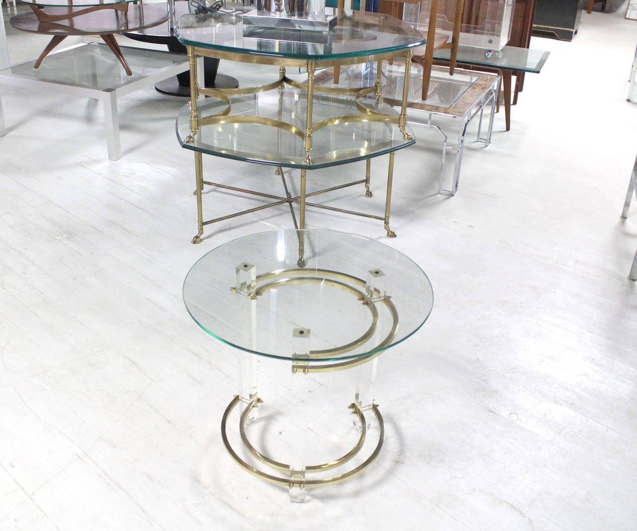 Mid-Century Modern Mid Century Charles Hollis Jones Round Lucite Brass Side End Lamp Table Stand For Sale