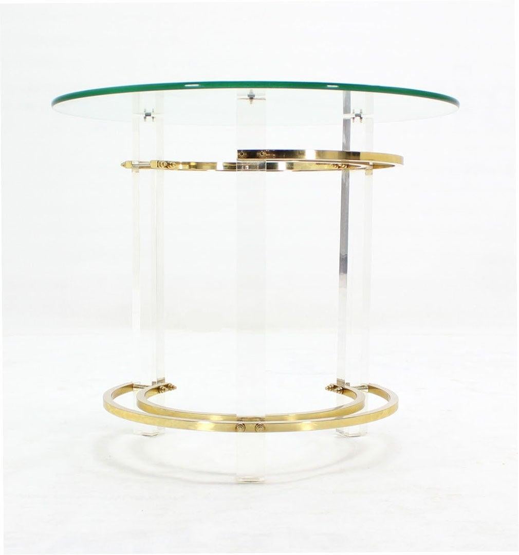 20th Century Mid Century Charles Hollis Jones Round Lucite Brass Side End Lamp Table Stand For Sale