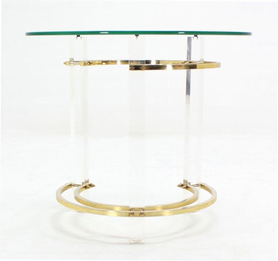 Mid Century Charles Hollis Jones Round Lucite Brass Side End Lamp Table Stand For Sale 2
