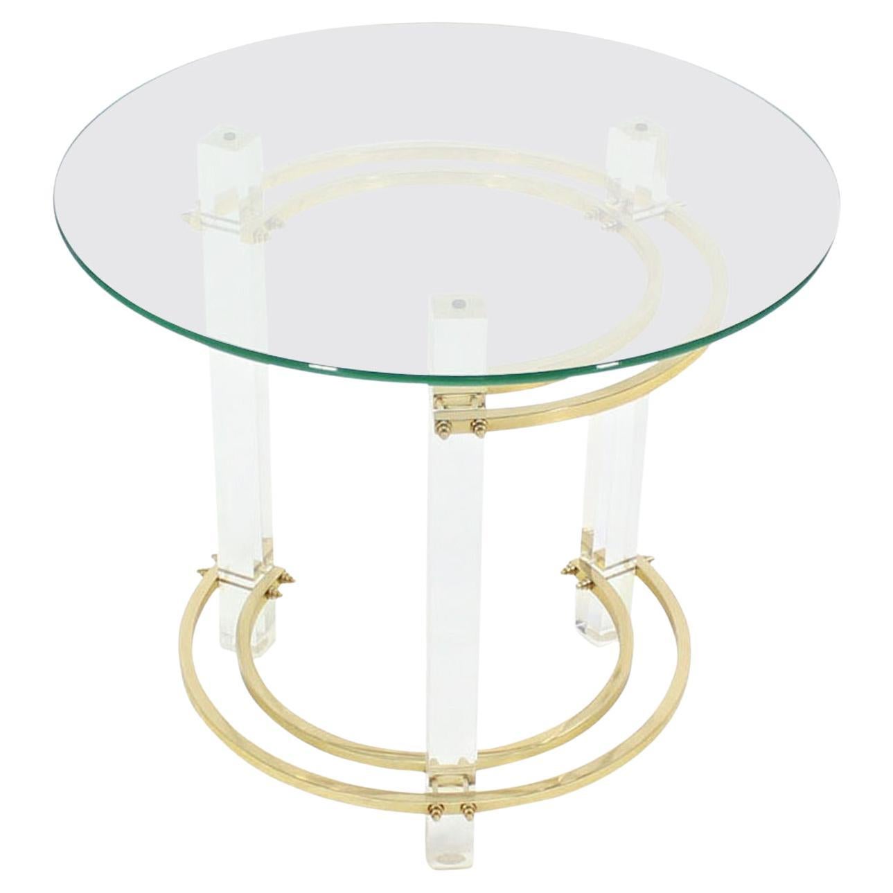 Mid Century Charles Hollis Jones Round Lucite Brass Side End Lamp Table Stand For Sale