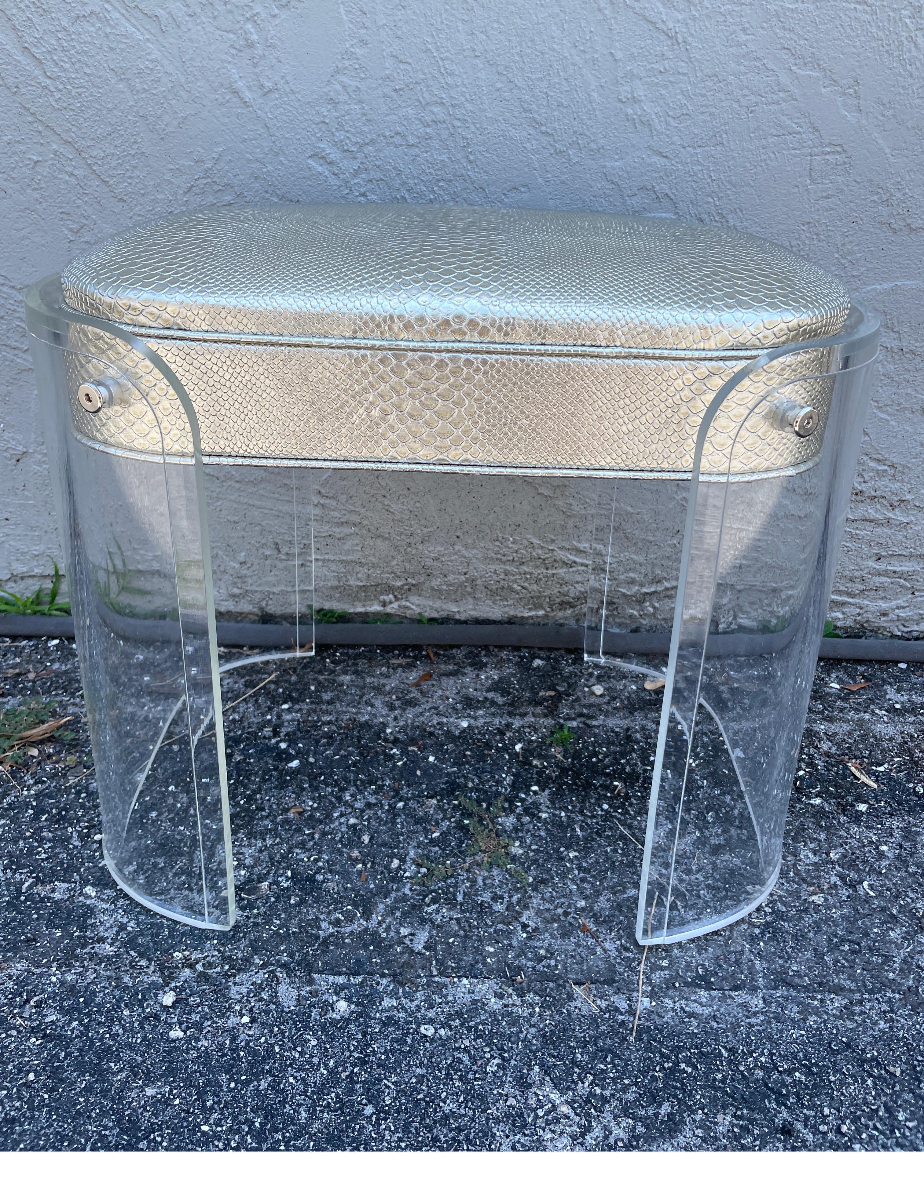Mid century vanity stool by Charles Hollis Jones with newly upholstered seat.