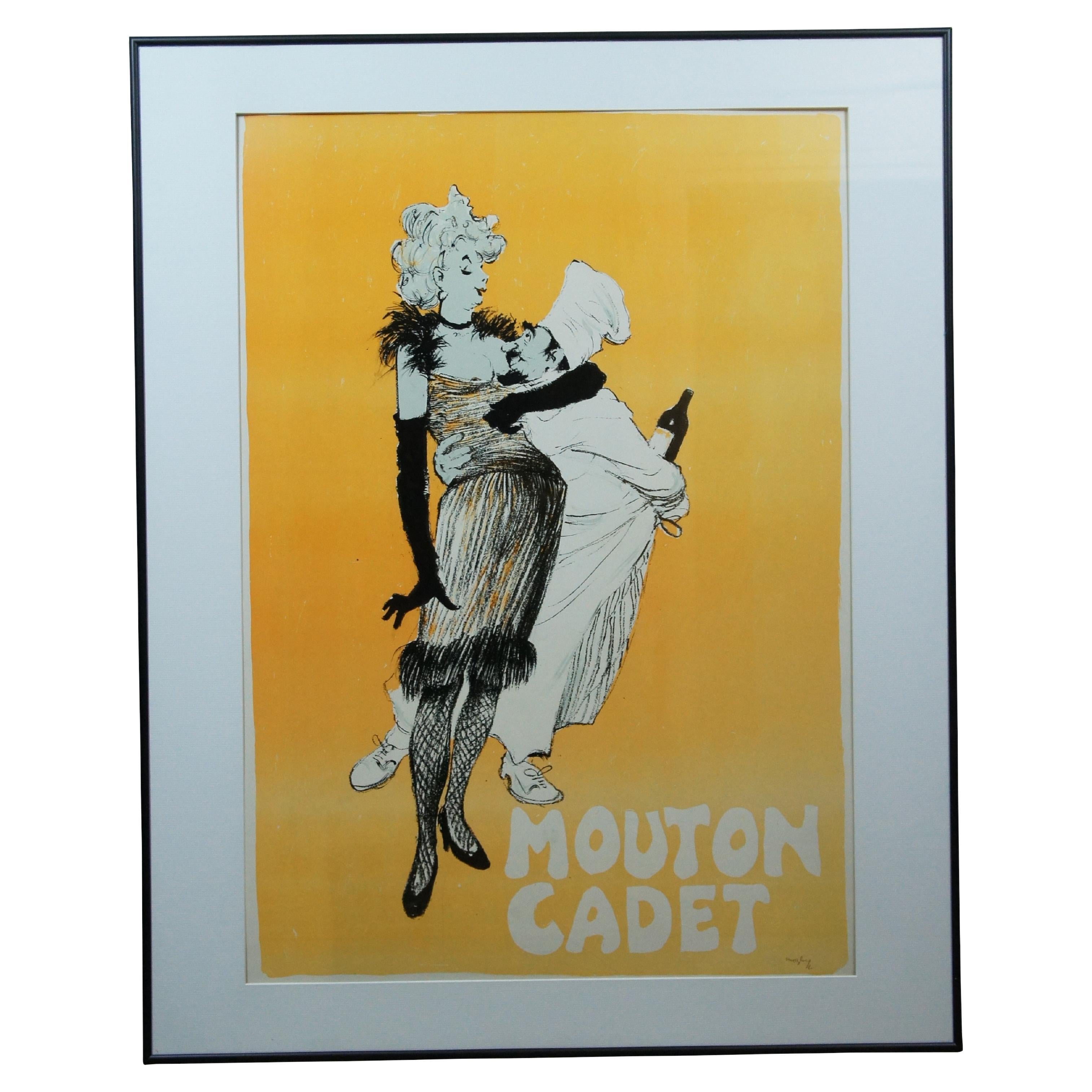 Mid Century Charles Mozley Mouton Cadet Wine Advertisement Poster 40" For Sale