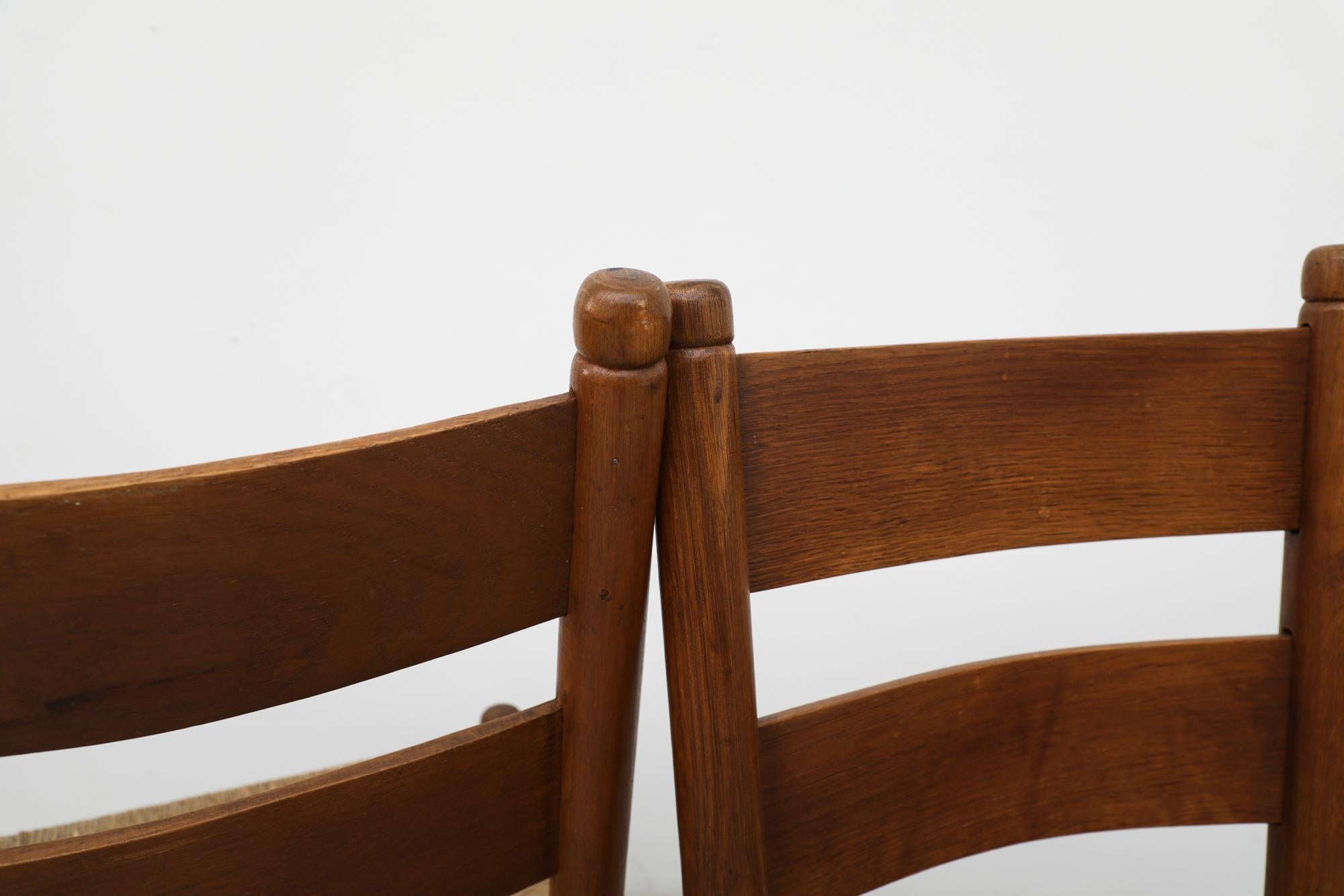 Mid-Century Charlotte Perriand Inspired Dark Stained Oak and Rush Church Chairs For Sale 4