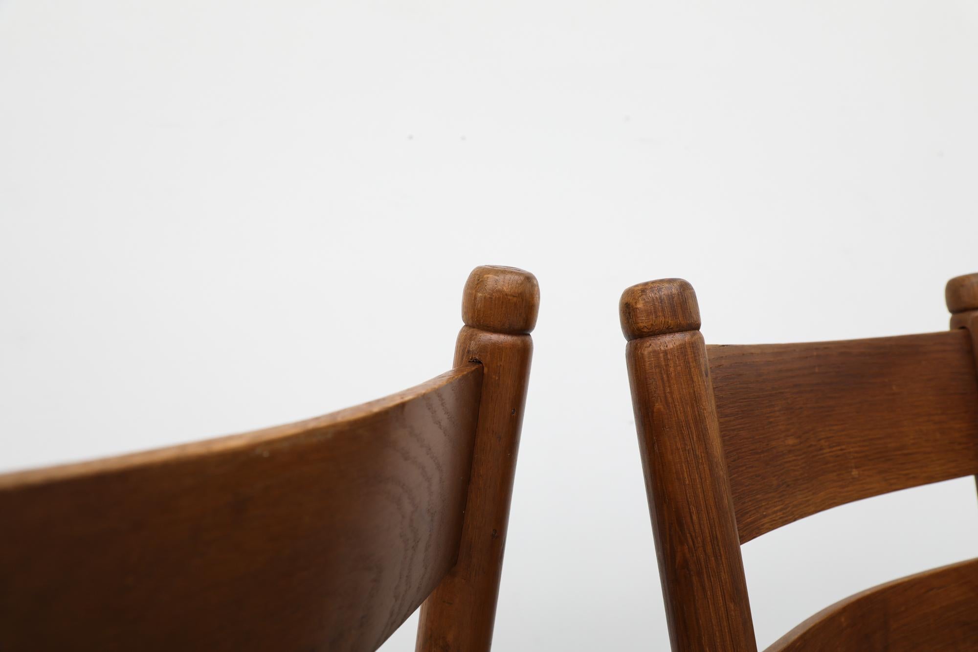 Mid-Century Charlotte Perriand Inspired Dark Stained Oak and Rush Church Chairs For Sale 6