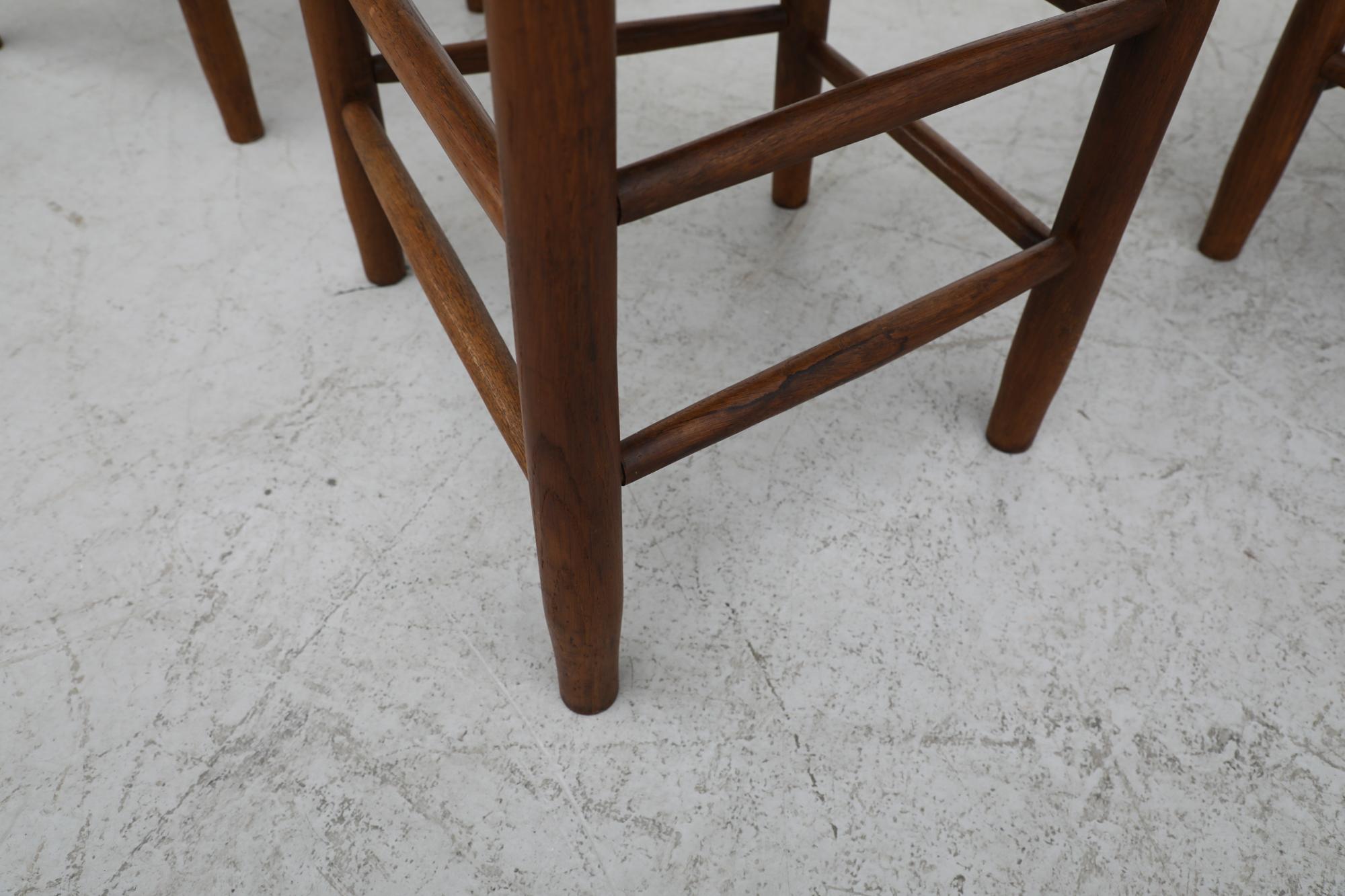 Mid-Century Charlotte Perriand Inspired Dark Stained Oak and Rush Church Chairs For Sale 8