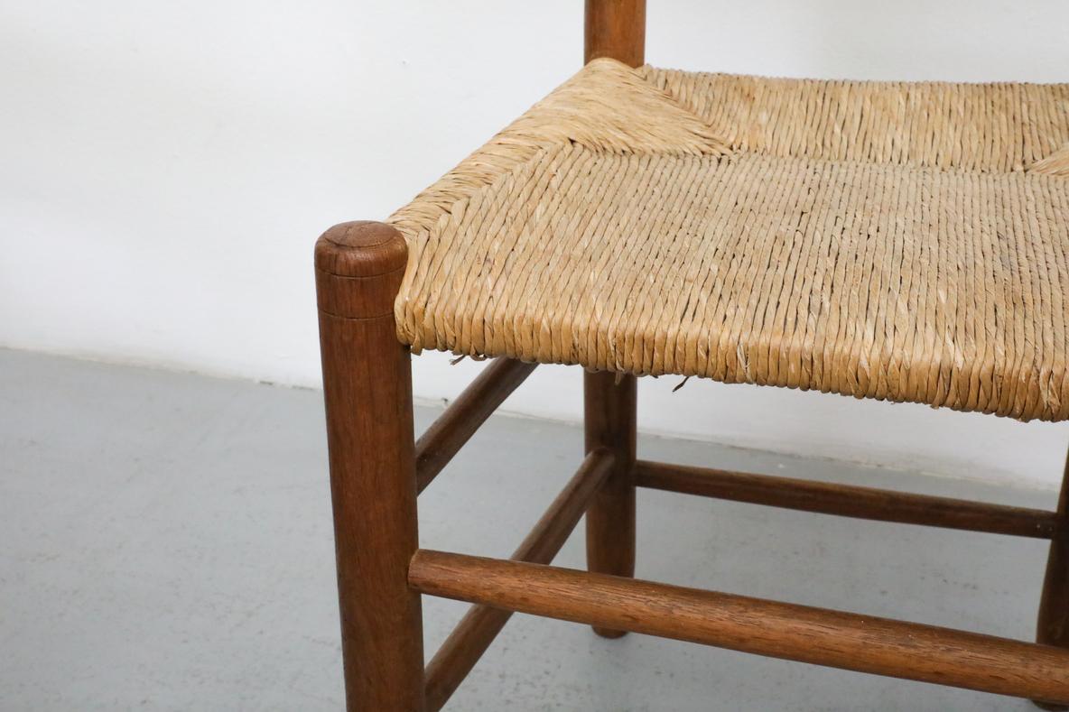 Mid-Century Charlotte Perriand Inspired Dark Stained Oak and Rush Church Chairs 9