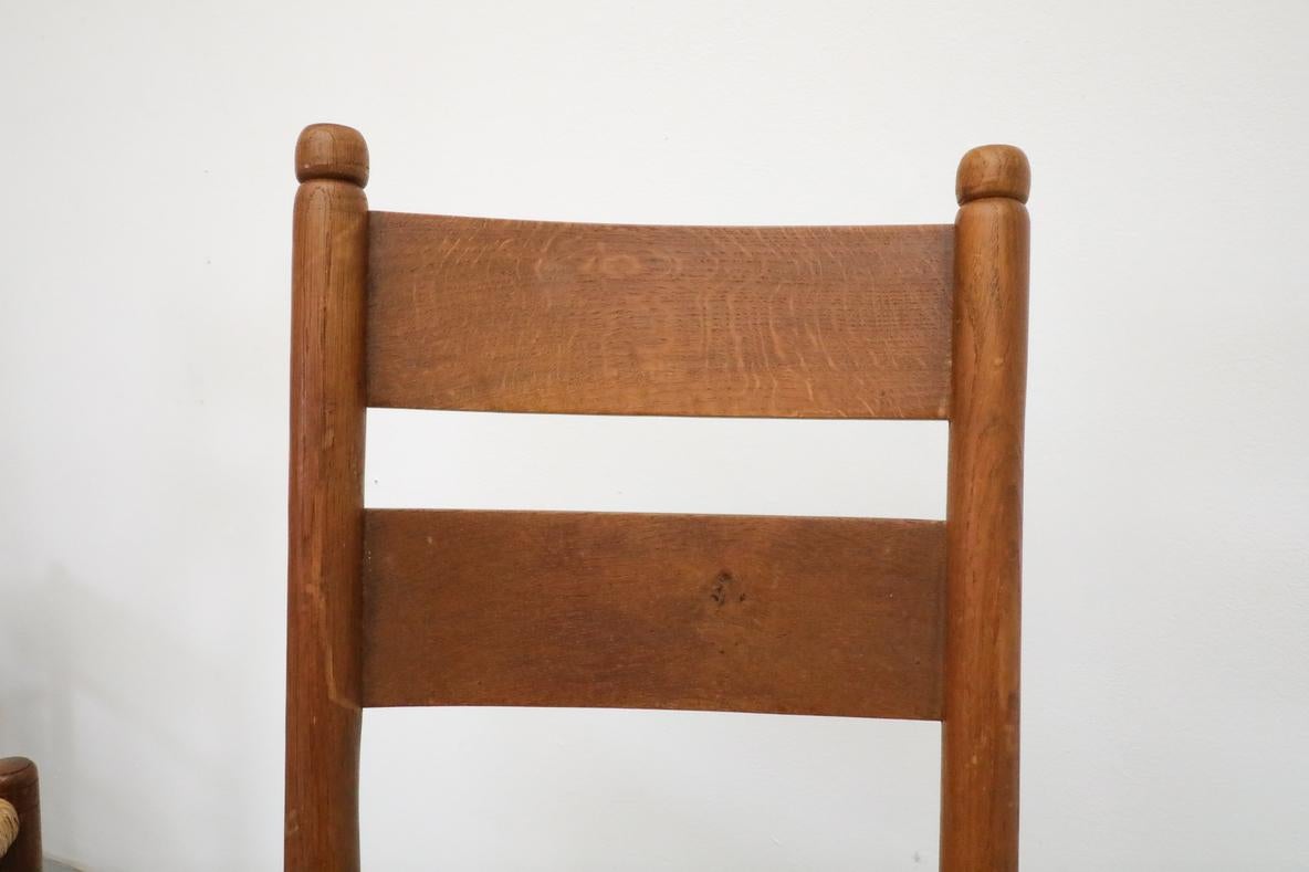 Dutch Mid-Century Charlotte Perriand Inspired Dark Stained Oak and Rush Church Chairs