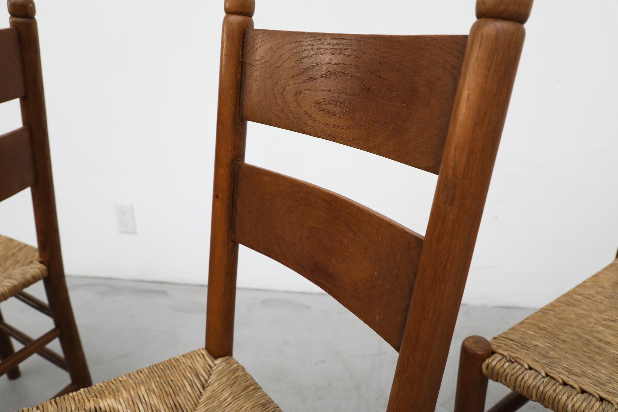 Mid-Century Charlotte Perriand Inspired Dark Stained Oak and Rush Church Chairs For Sale 2
