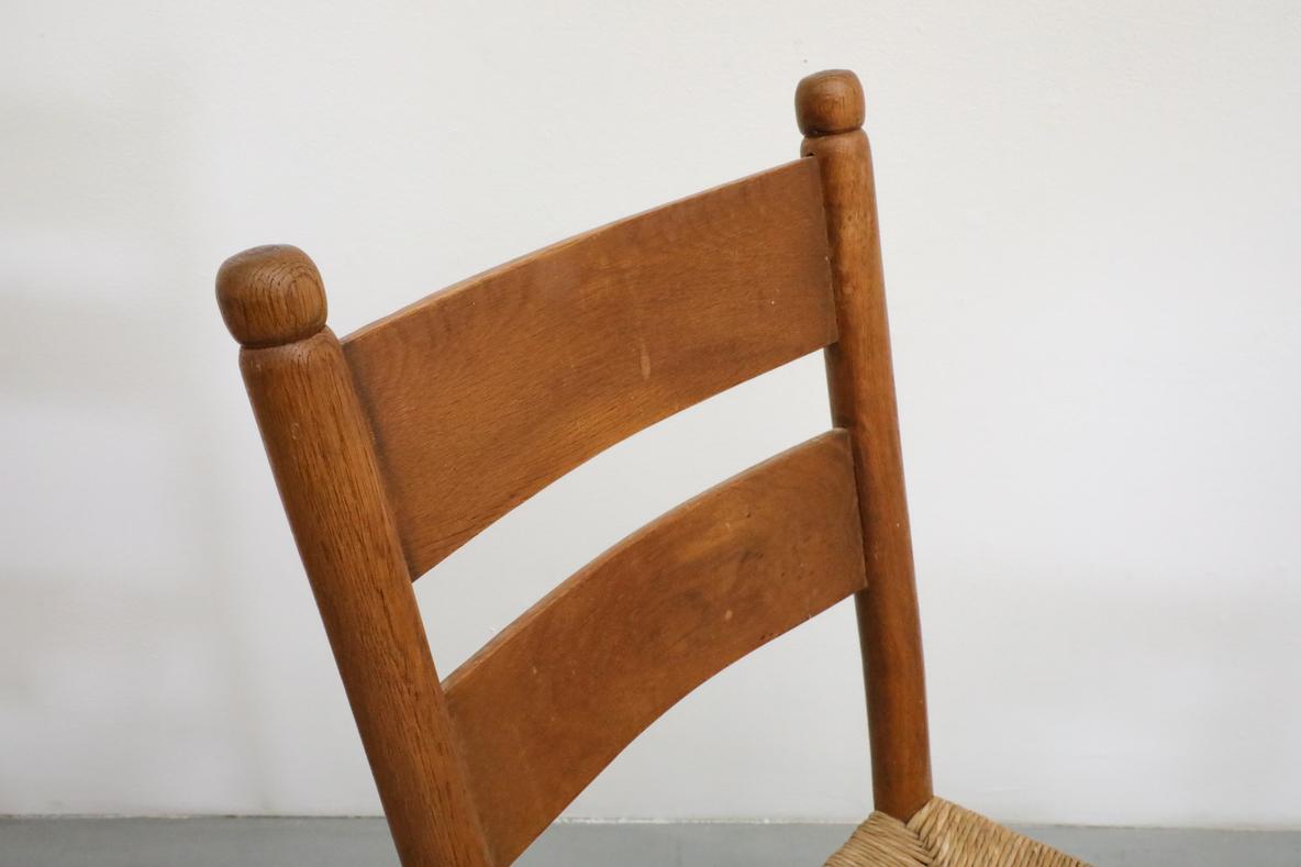 Mid-Century Charlotte Perriand Inspired Dark Stained Oak and Rush Church Chairs 2