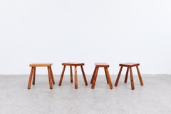 Mid-Century Charlotte Perriand Inspired Italian Pine Stools with Rounded Legs