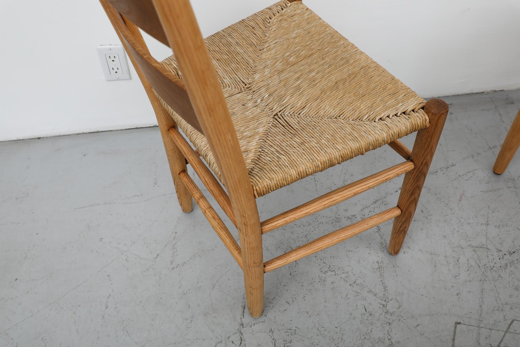 Mid-Century Perriand Inspired Ladder Back Oak Church Chairs with Rush Seats For Sale 3