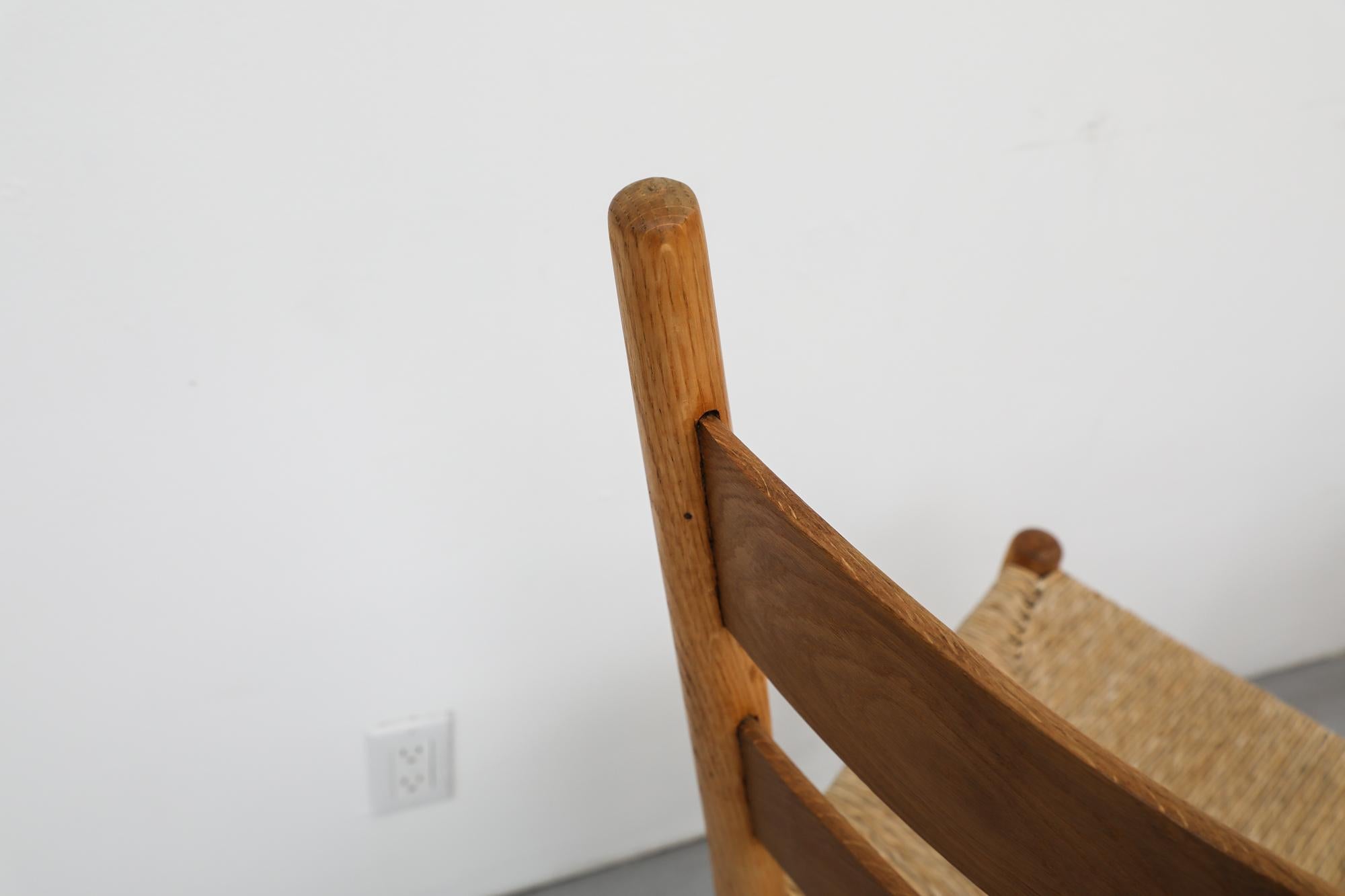 Mid-Century Perriand Inspired Ladder Back Oak Church Chairs with Rush Seats For Sale 4