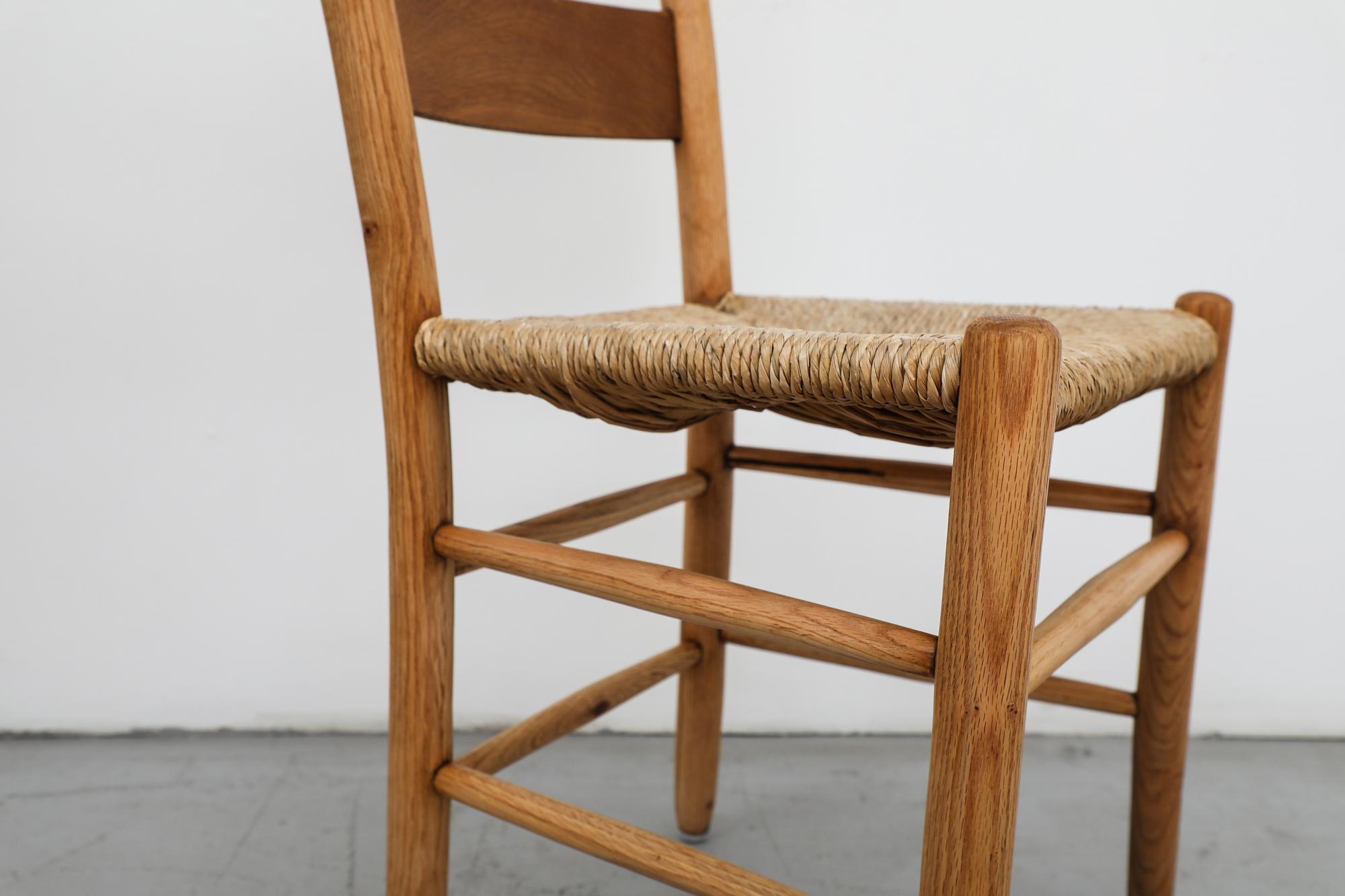 Mid-Century Perriand Inspired Ladder Back Oak Church Chairs with Rush Seats For Sale 5