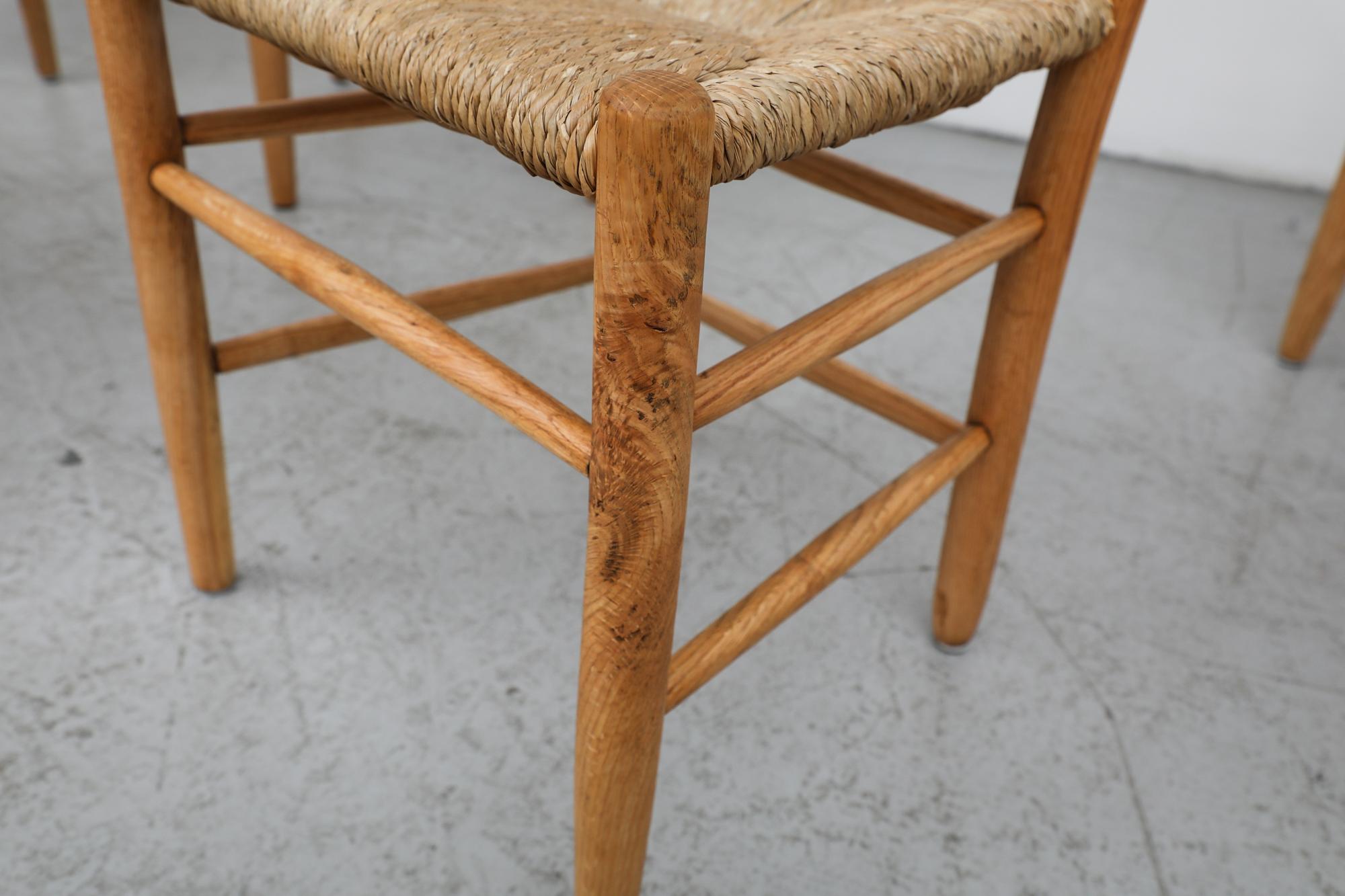 Mid-Century Perriand Inspired Ladder Back Oak Church Chairs with Rush Seats For Sale 6