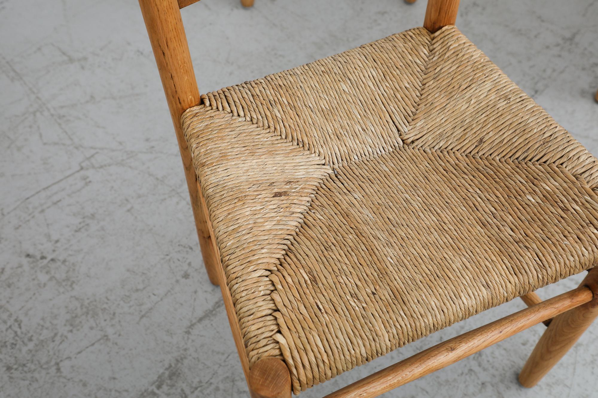 Mid-Century Perriand Inspired Ladder Back Oak Church Chairs with Rush Seats For Sale 8