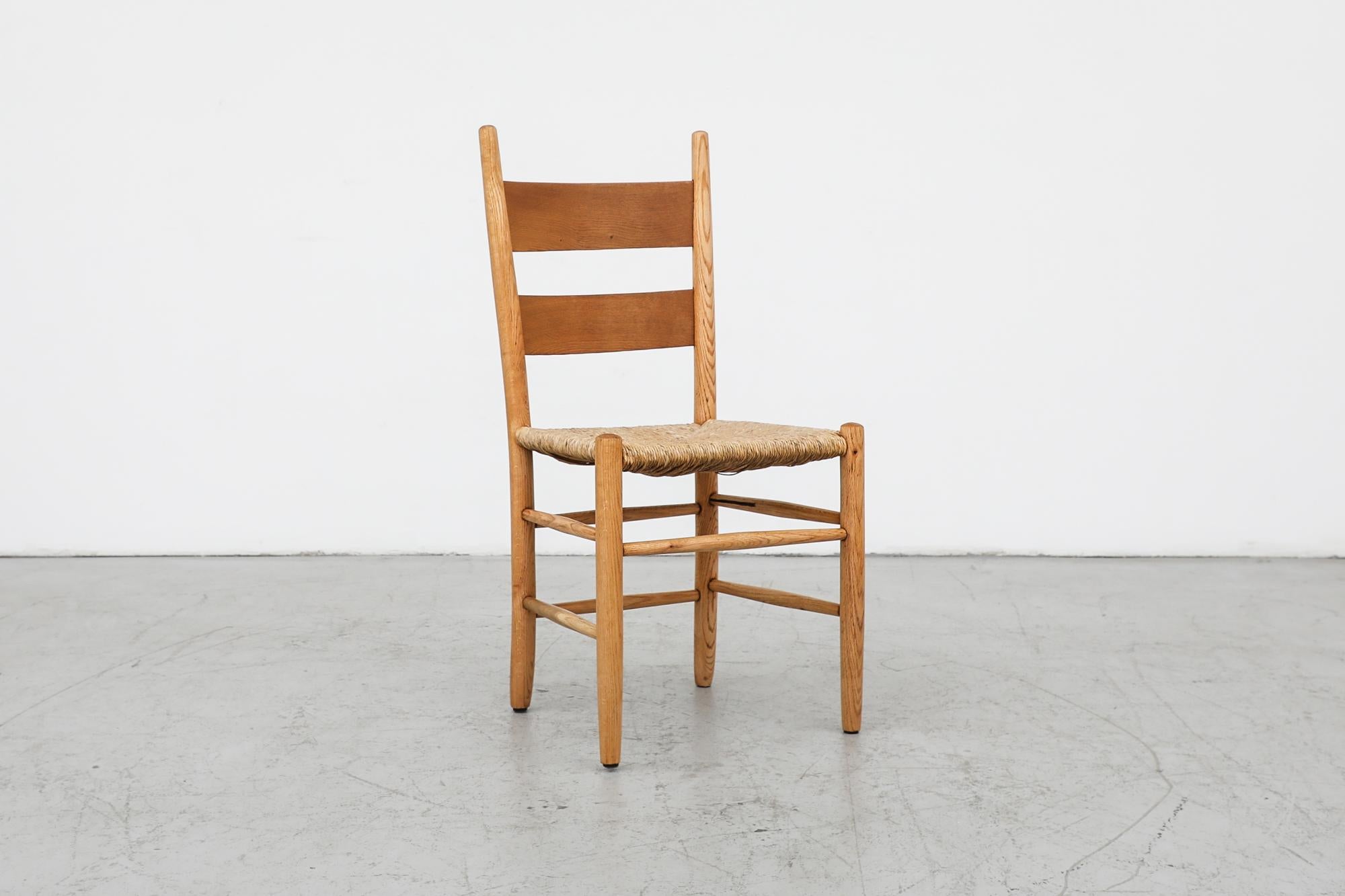 Mid-Century Perriand Inspired Ladder Back Oak Church Chairs with Rush Seats For Sale 9