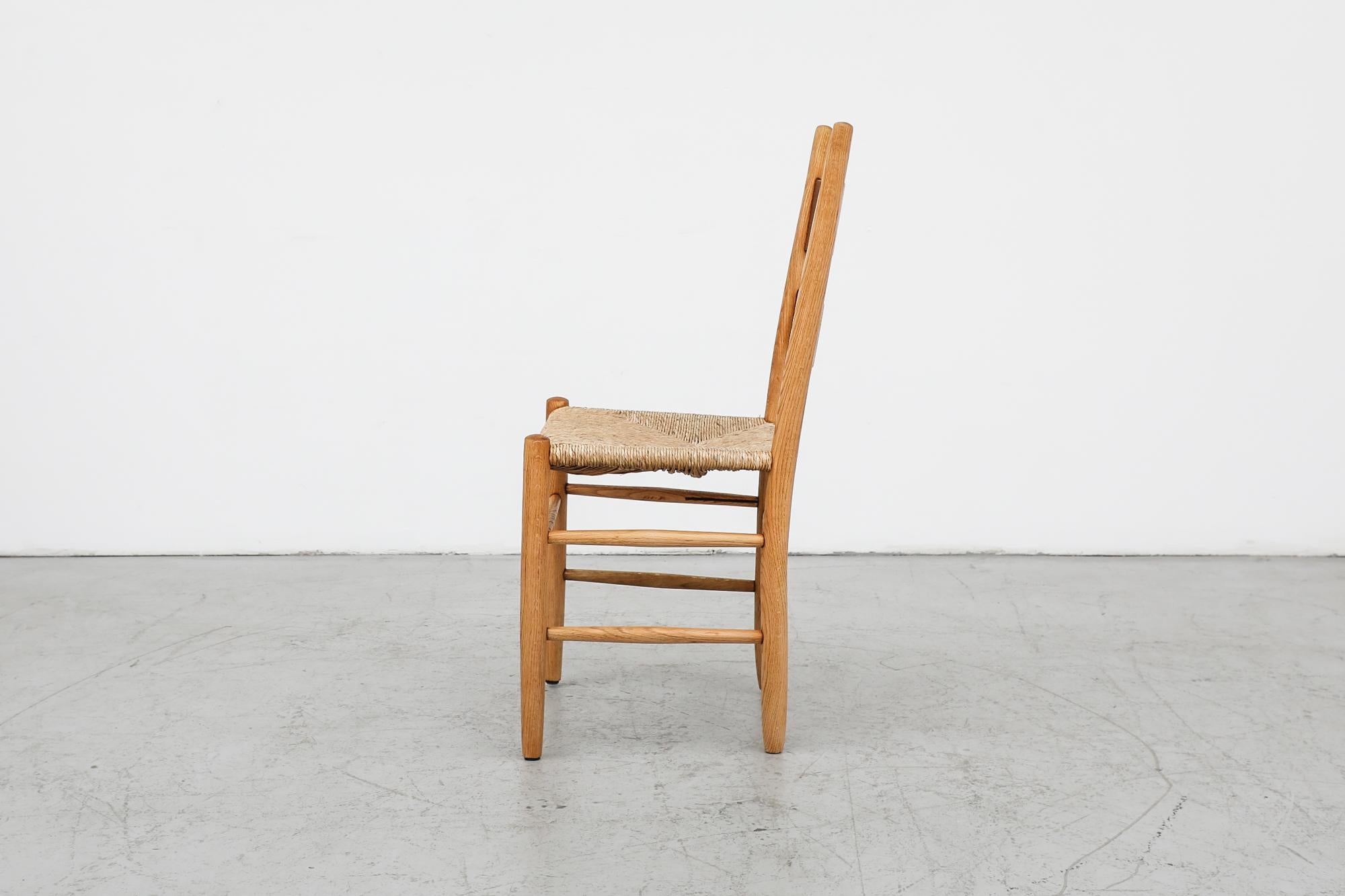 Mid-Century Perriand Inspired Ladder Back Oak Church Chairs with Rush Seats For Sale 12